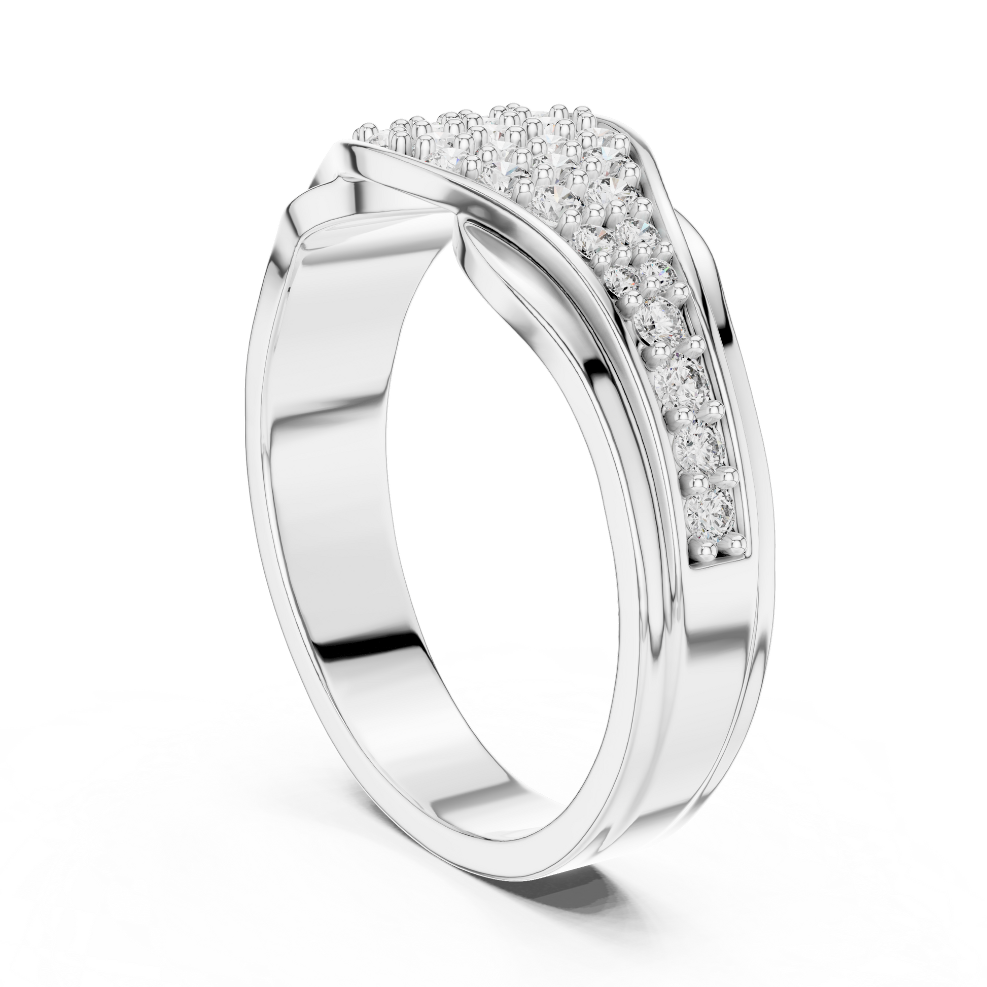 Sterling Silver Cluster Diamond Wide Contemporary Statement Ring