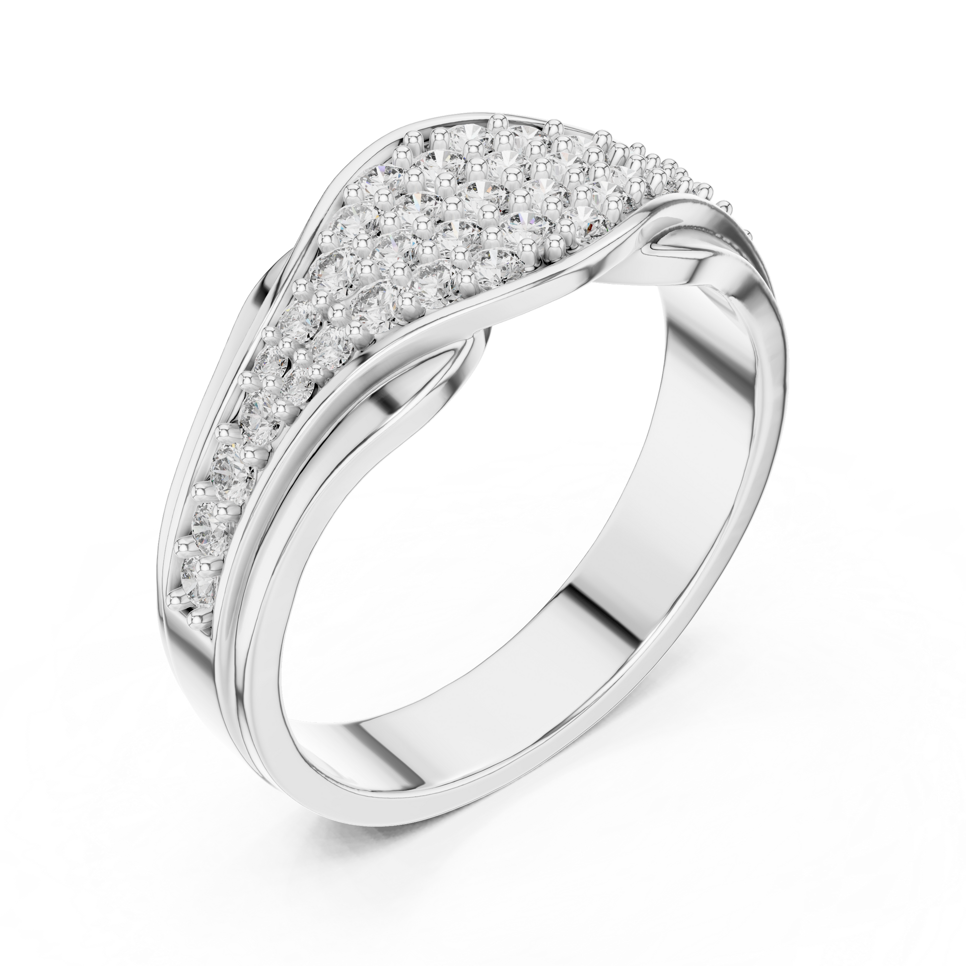 Sterling Silver Cluster Diamond Wide Contemporary Statement Ring