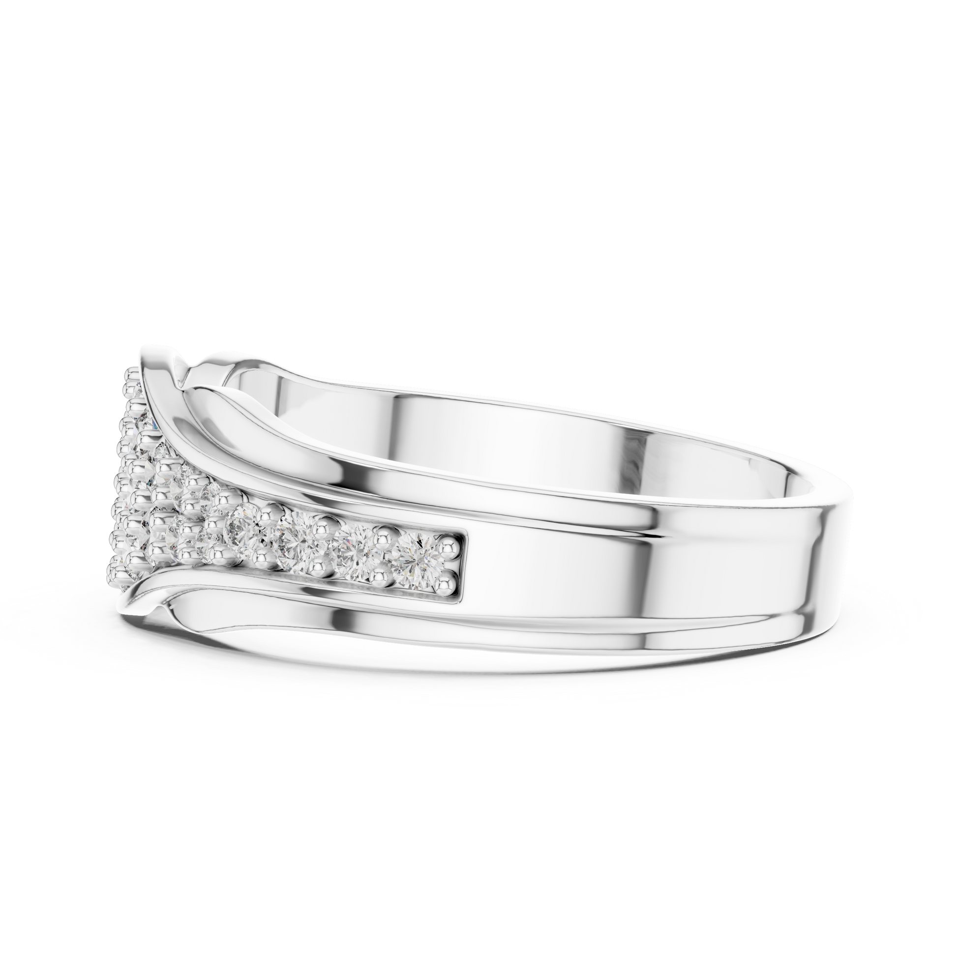 Sterling Silver Cluster Diamond Wide Contemporary Statement Ring