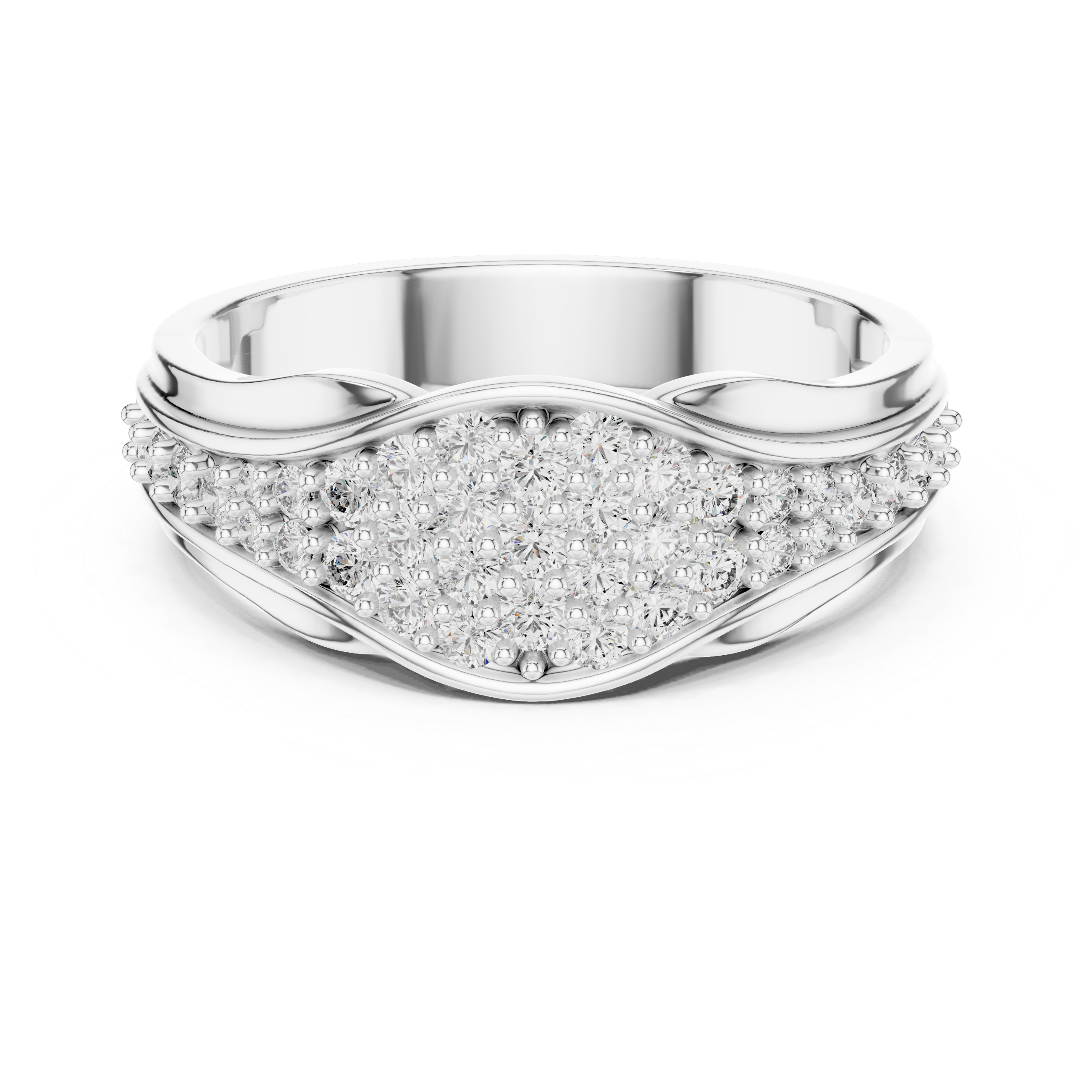 Sterling Silver Cluster Diamond Wide Contemporary Statement Ring