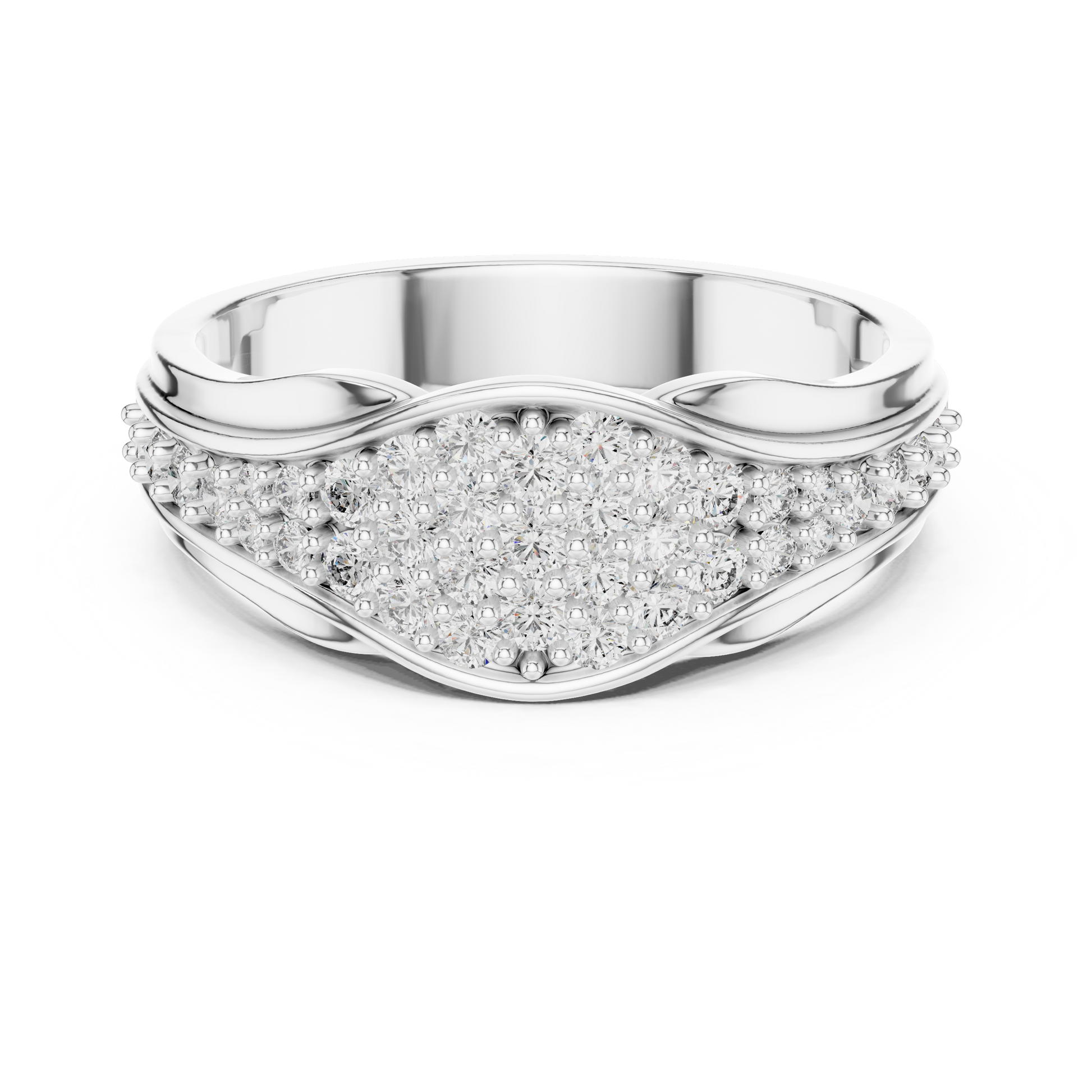 Sterling Silver Cluster Diamond Wide Contemporary Statement Ring