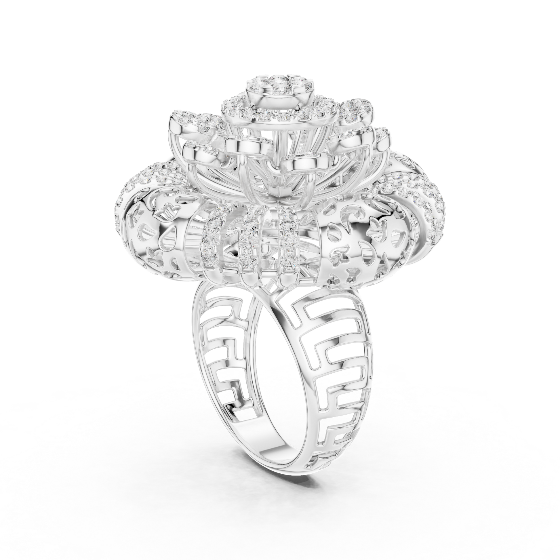 Imperial Bloom Floral Cocktail Ring – Multi-Tiered Diamond Cluster Statement Piece