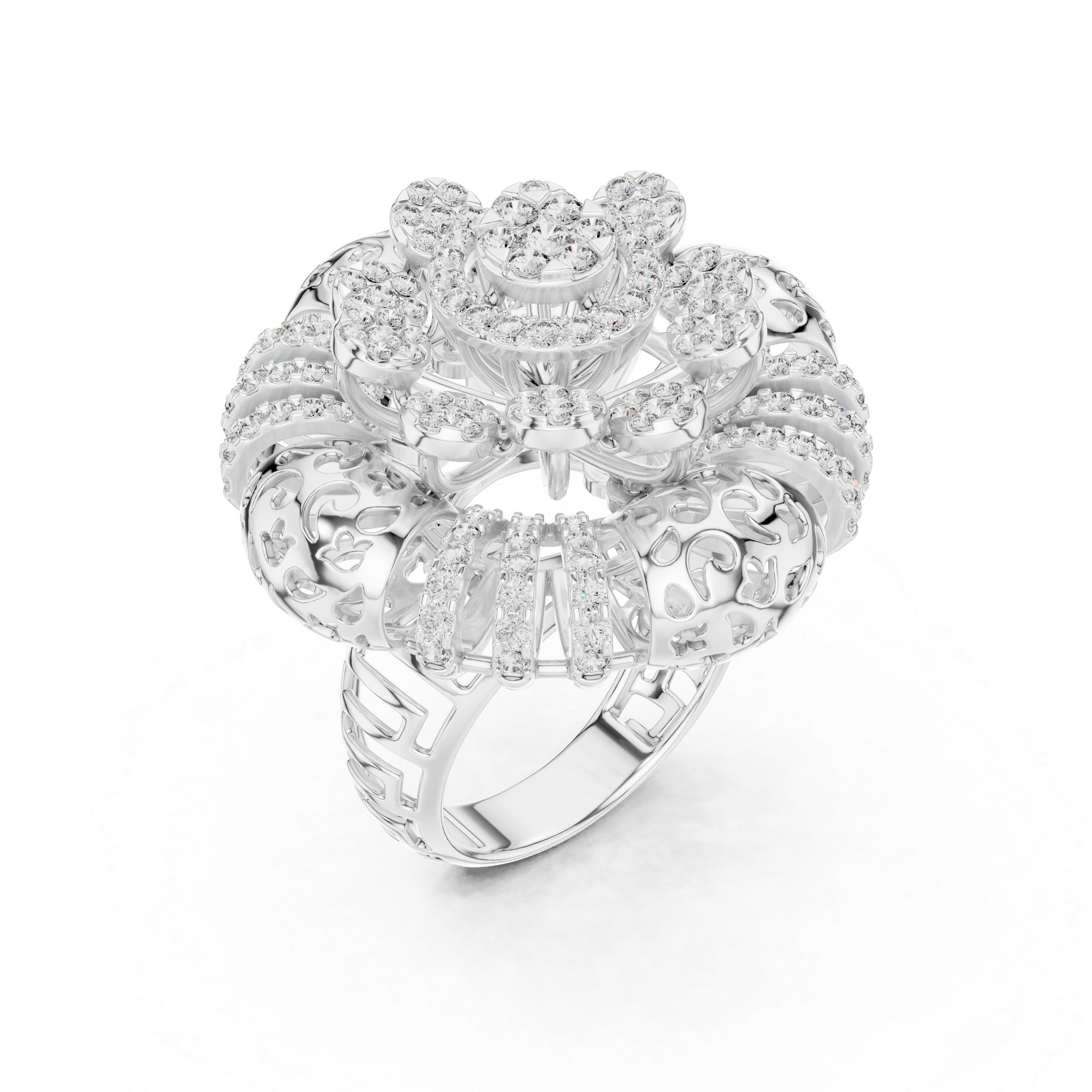 Imperial Bloom Floral Cocktail Ring – Multi-Tiered Diamond Cluster Statement Piece