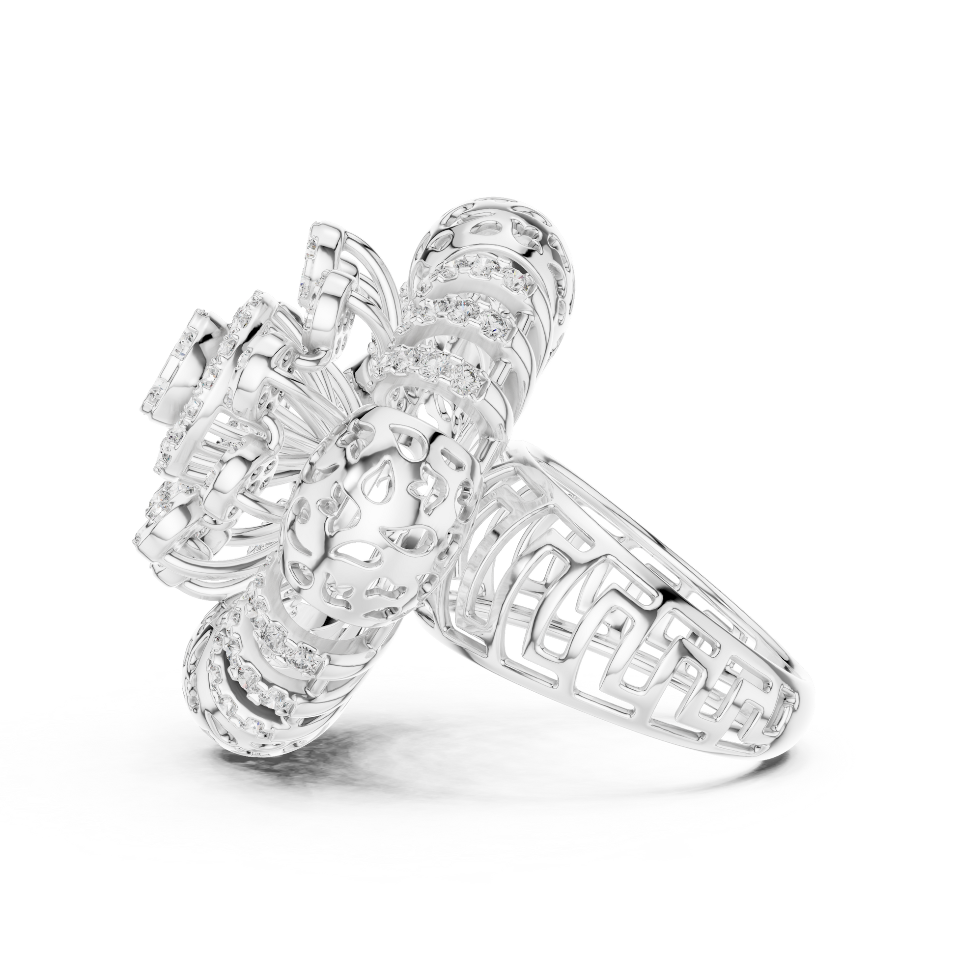 Imperial Bloom Floral Cocktail Ring – Multi-Tiered Diamond Cluster Statement Piece