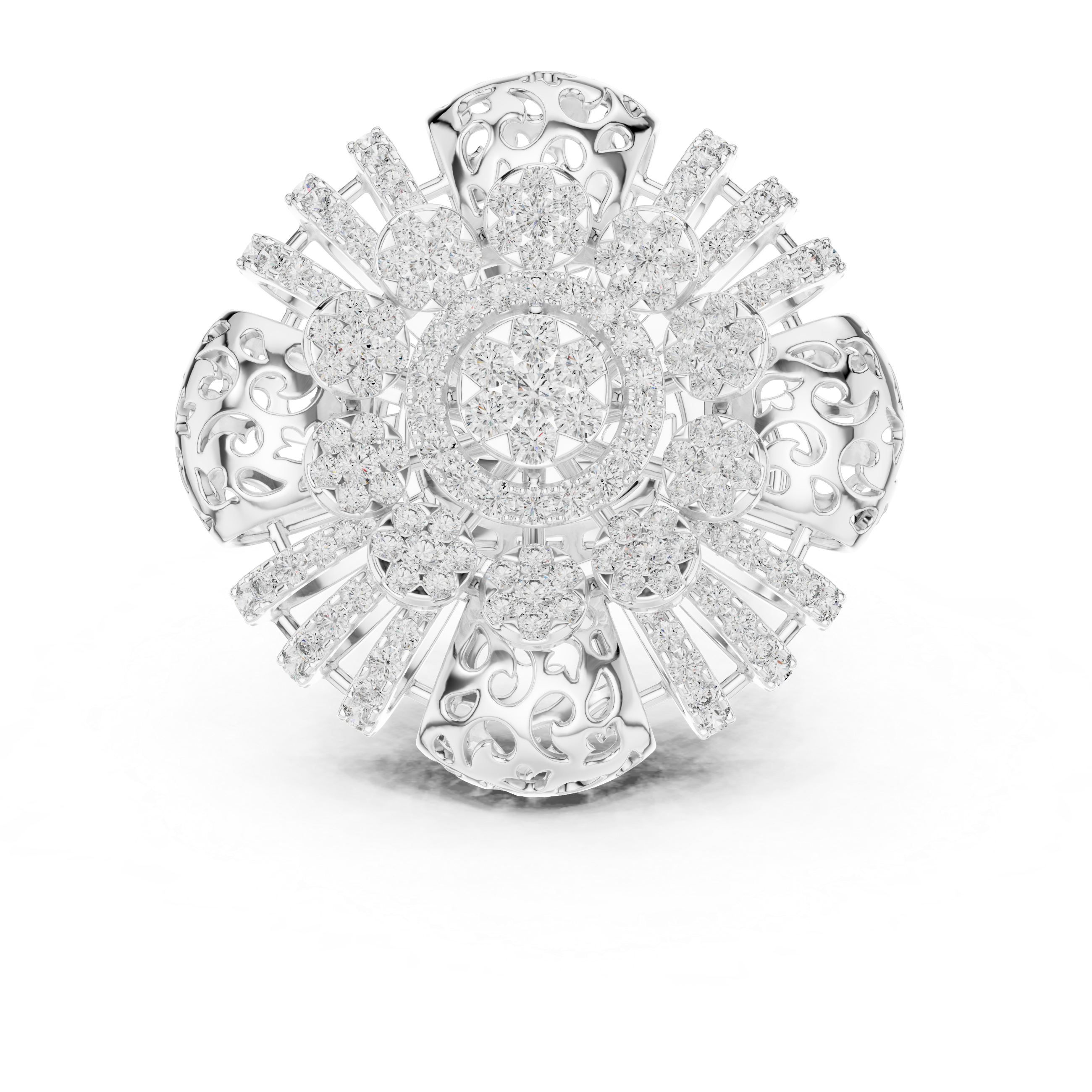 Imperial Bloom Floral Cocktail Ring – Multi-Tiered Diamond Cluster Statement Piece