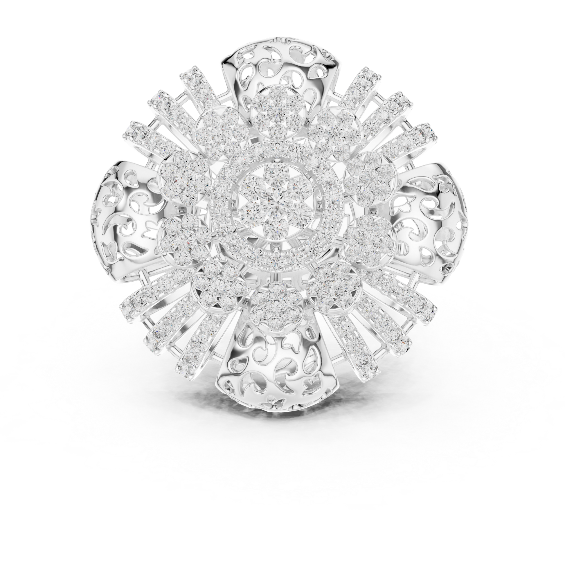 Imperial Bloom Floral Cocktail Ring – Multi-Tiered Diamond Cluster Statement Piece