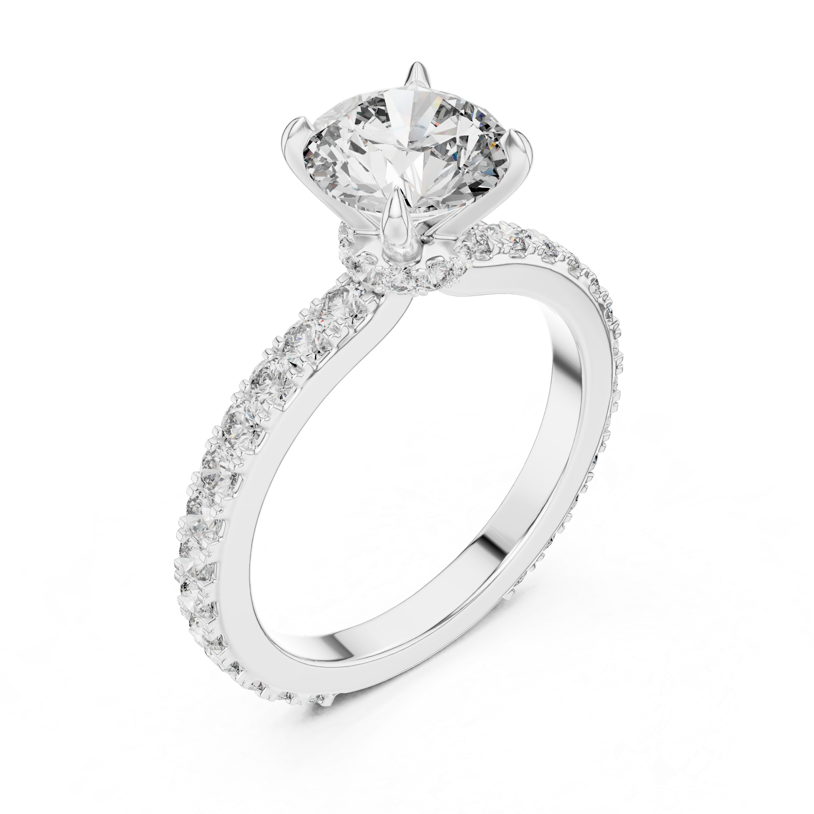 Round Moissanite Solitaire Engagement Ring with Hidden Halo in Sterling Silver