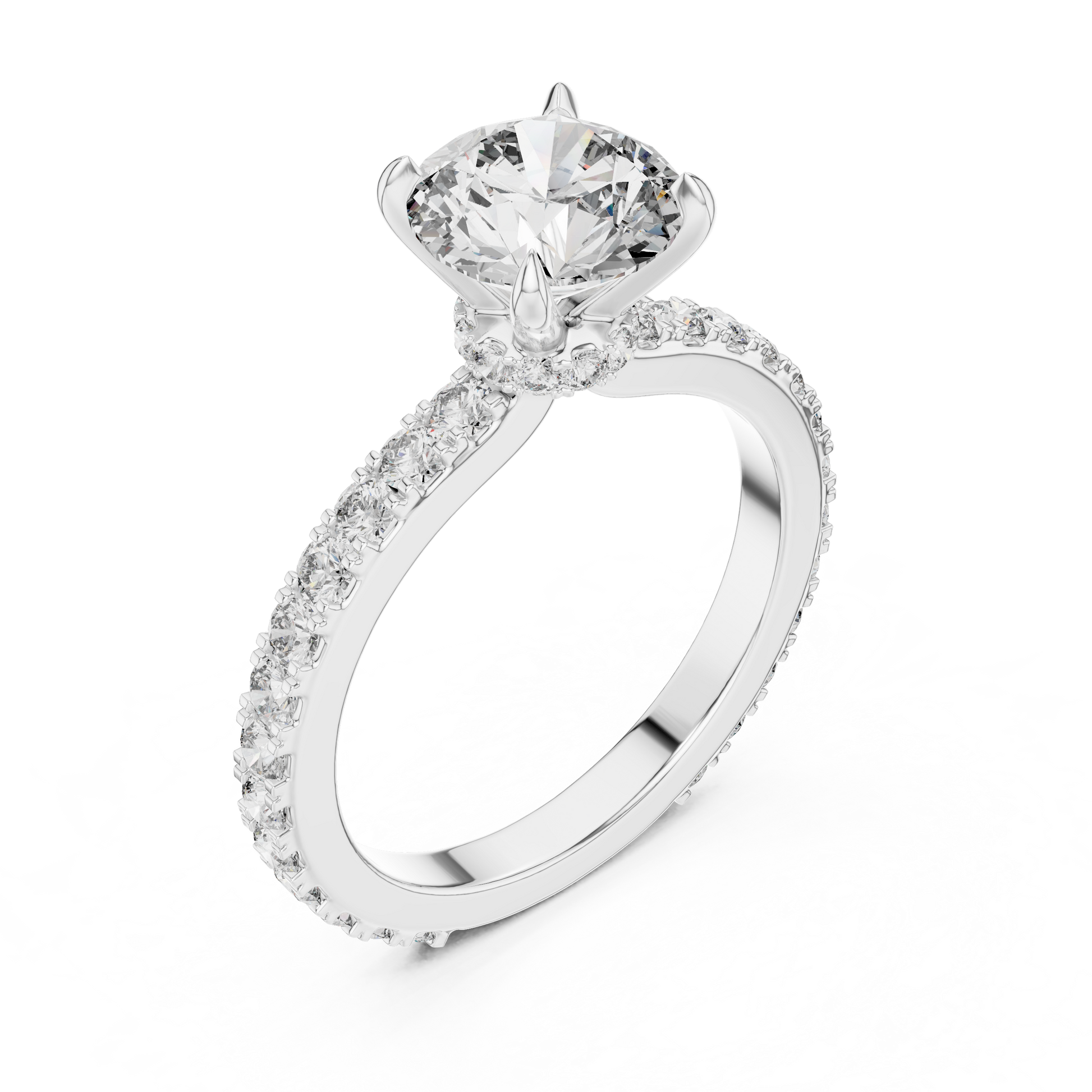 Round Moissanite Solitaire Engagement Ring with Hidden Halo in Sterling Silver