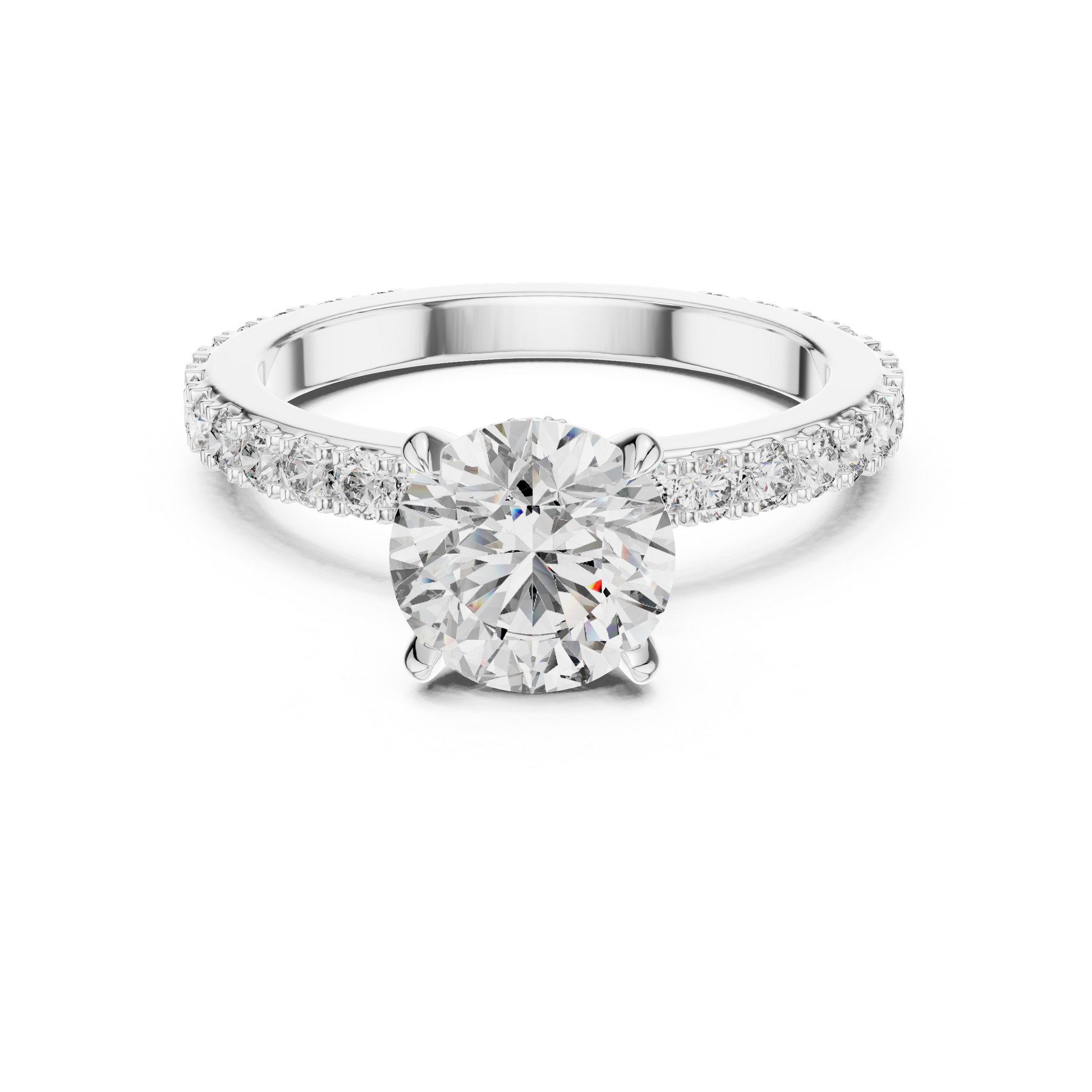Round Moissanite Solitaire Engagement Ring with Hidden Halo in Sterling Silver