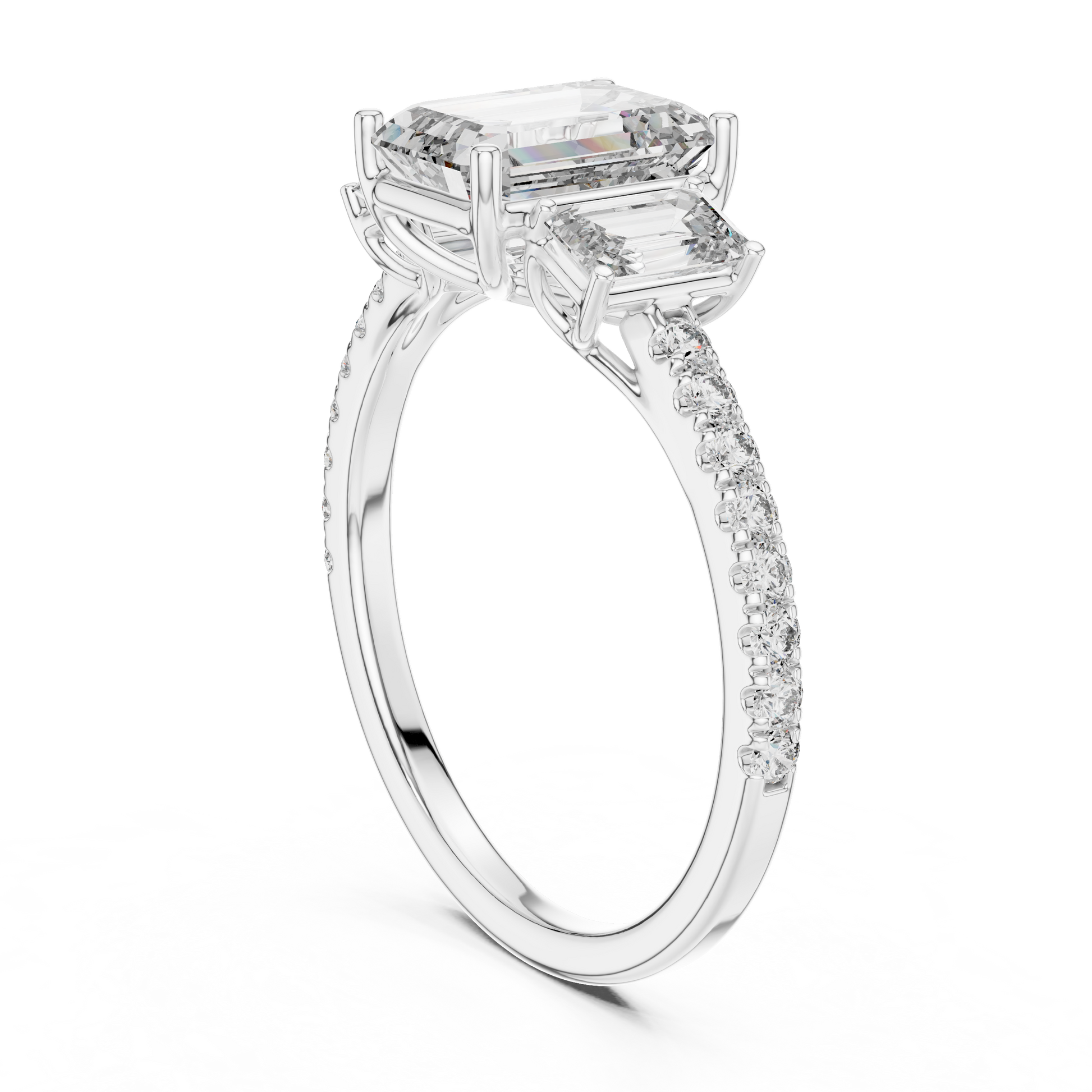 Three-Stone Trilogy Engagement Ring with Emerald-Cut Center Stone