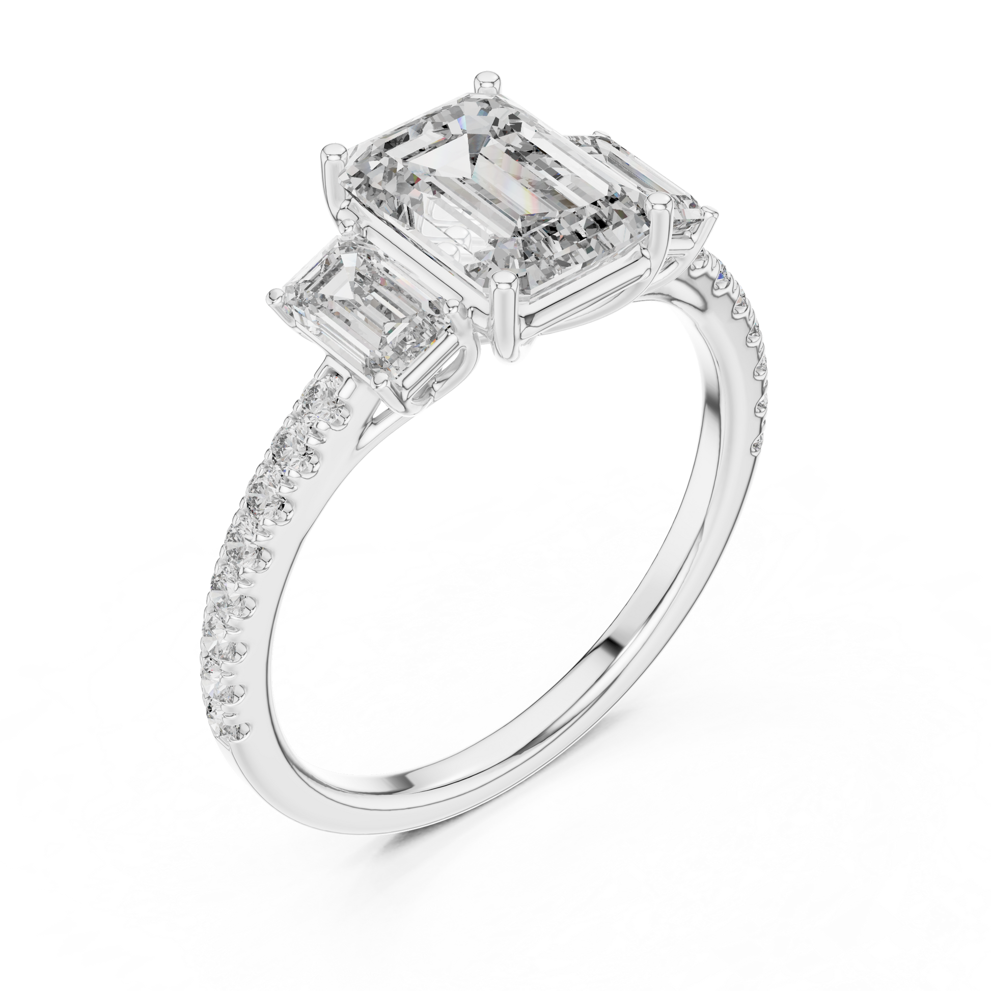 Three-Stone Trilogy Engagement Ring with Emerald-Cut Center Stone