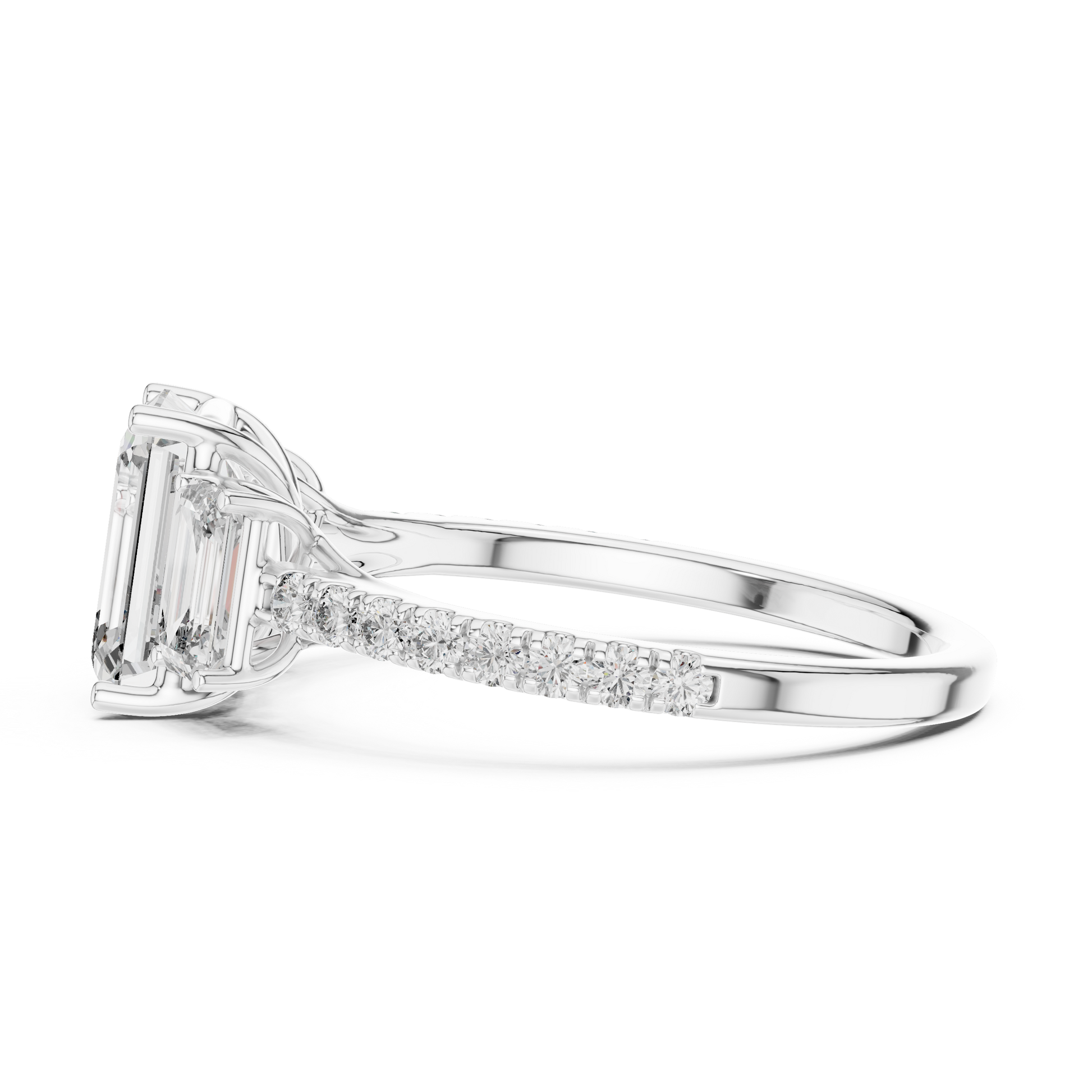 Three-Stone Trilogy Engagement Ring with Emerald-Cut Center Stone