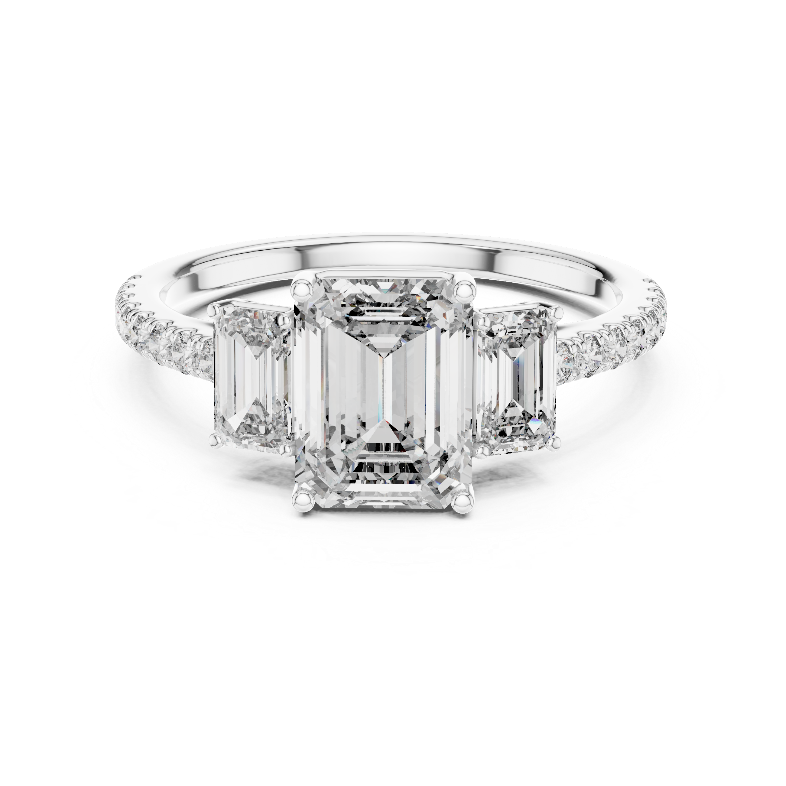 Three-Stone Trilogy Engagement Ring with Emerald-Cut Center Stone