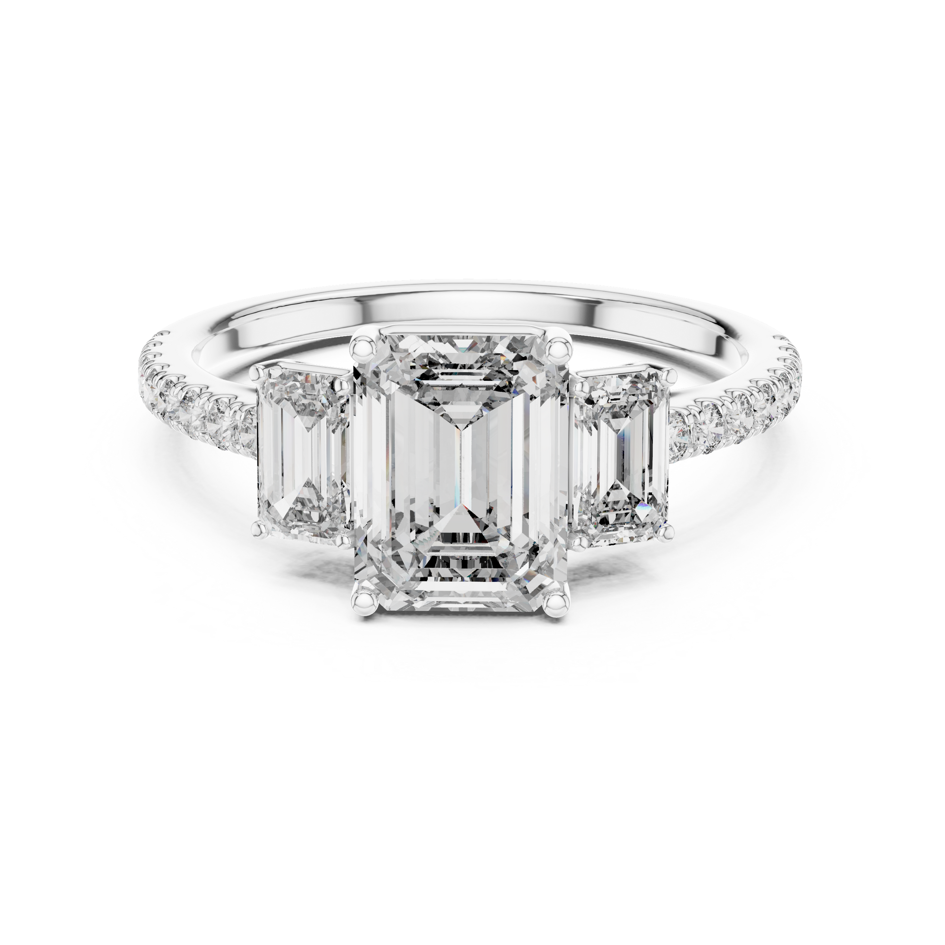Three-Stone Trilogy Engagement Ring with Emerald-Cut Center Stone