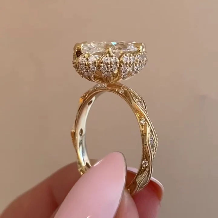 Marquise 3 Carat Lab Grown Diamond Unique Side Stone Band IGI Certified Engagement Ring