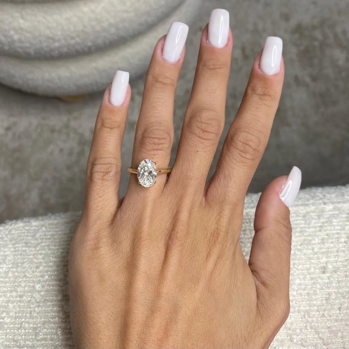 3 Carat Oval Cut Lab Grown Diamond Solitaire Hidden Halo Cathedral IGI Certified Engagement Ring 