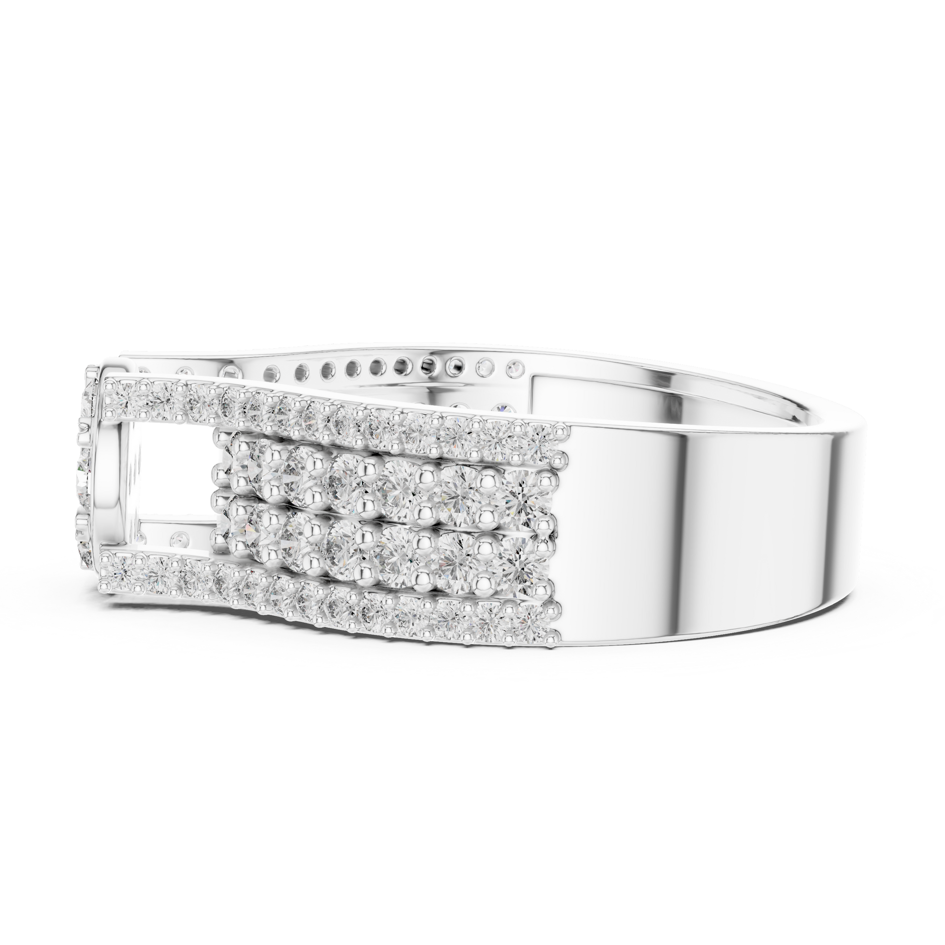 Round Diamond Cluster Pavé-Set Wide Band Multi-Row Statement Engagement Ring