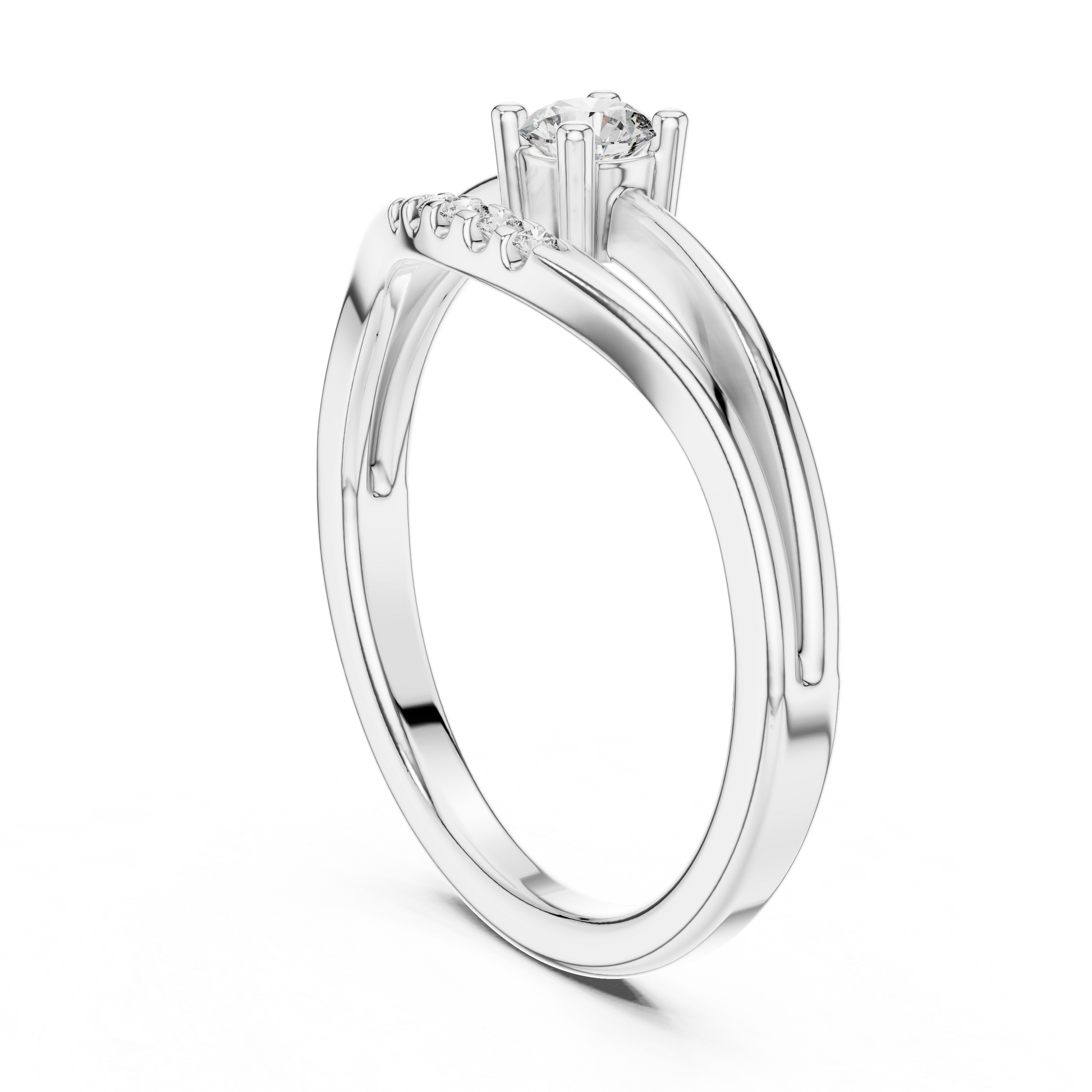 Modern Minimalist Solitaire Round Moissanite Sterling Silver Bypass Promise Ring