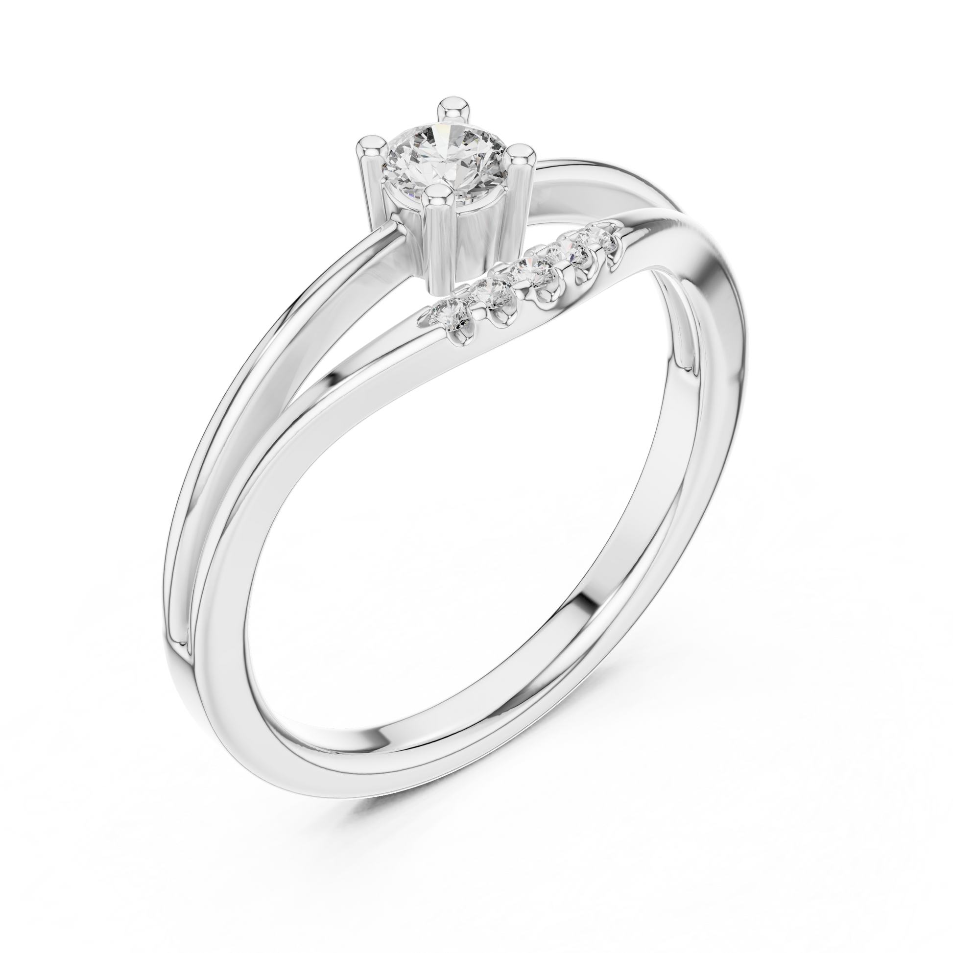 Modern Minimalist Solitaire Round Moissanite Sterling Silver Bypass Promise Ring