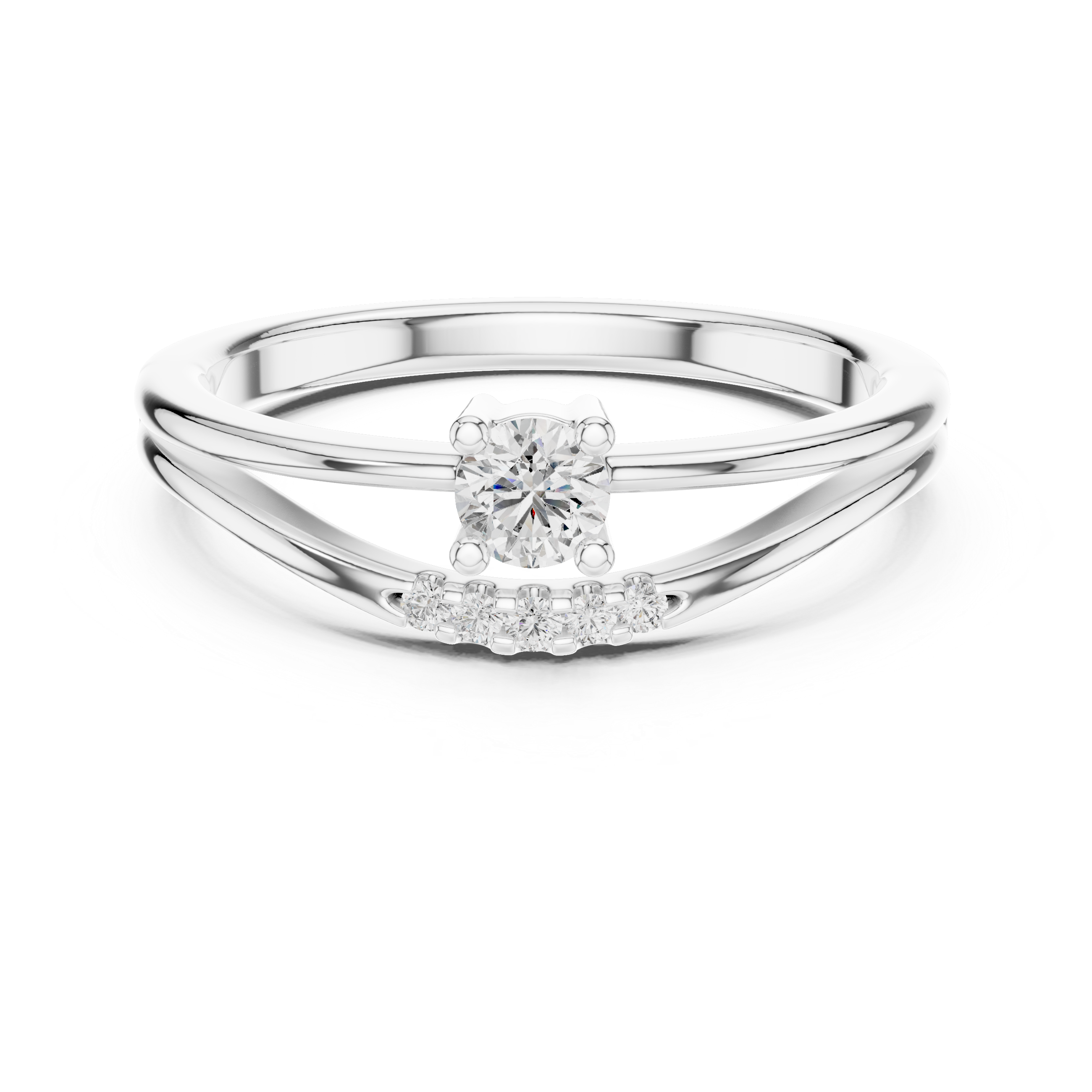Modern Minimalist Solitaire Round Moissanite Sterling Silver Bypass Promise Ring