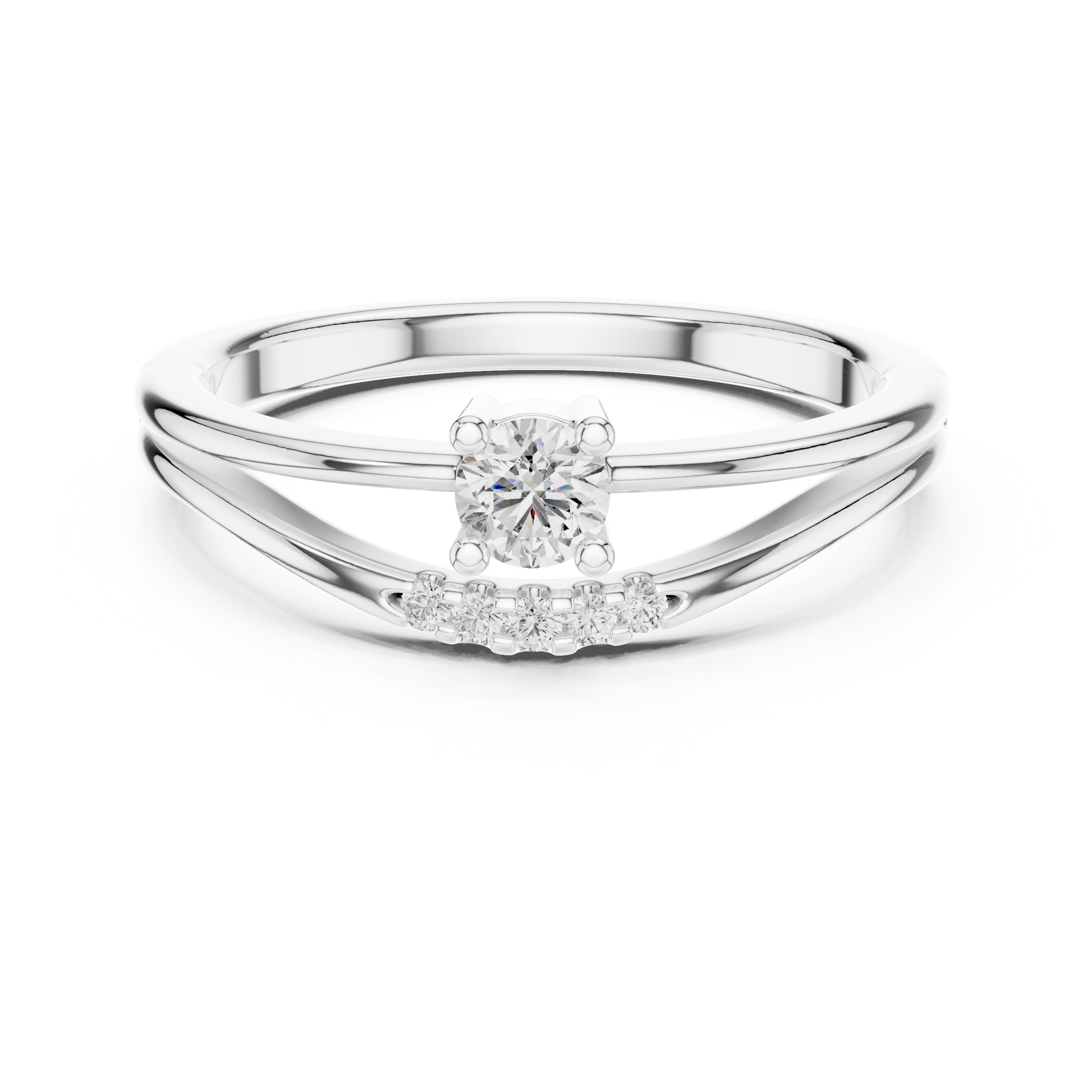 Modern Minimalist Solitaire Round Moissanite Sterling Silver Bypass Promise Ring