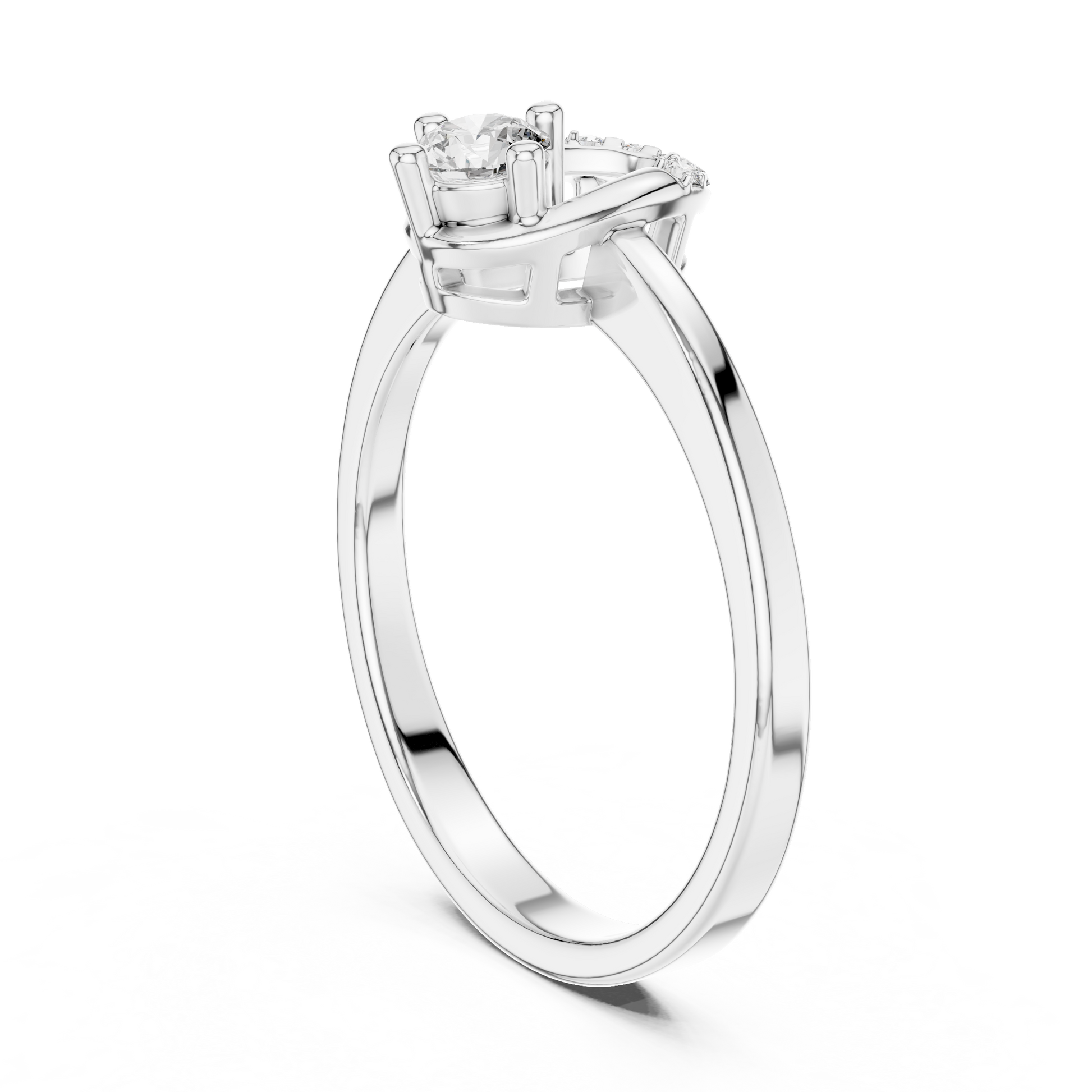 925 Sterling Silver Horseshoe-Inspired Solitaire Engagement Ring with Round Diamond Accent
