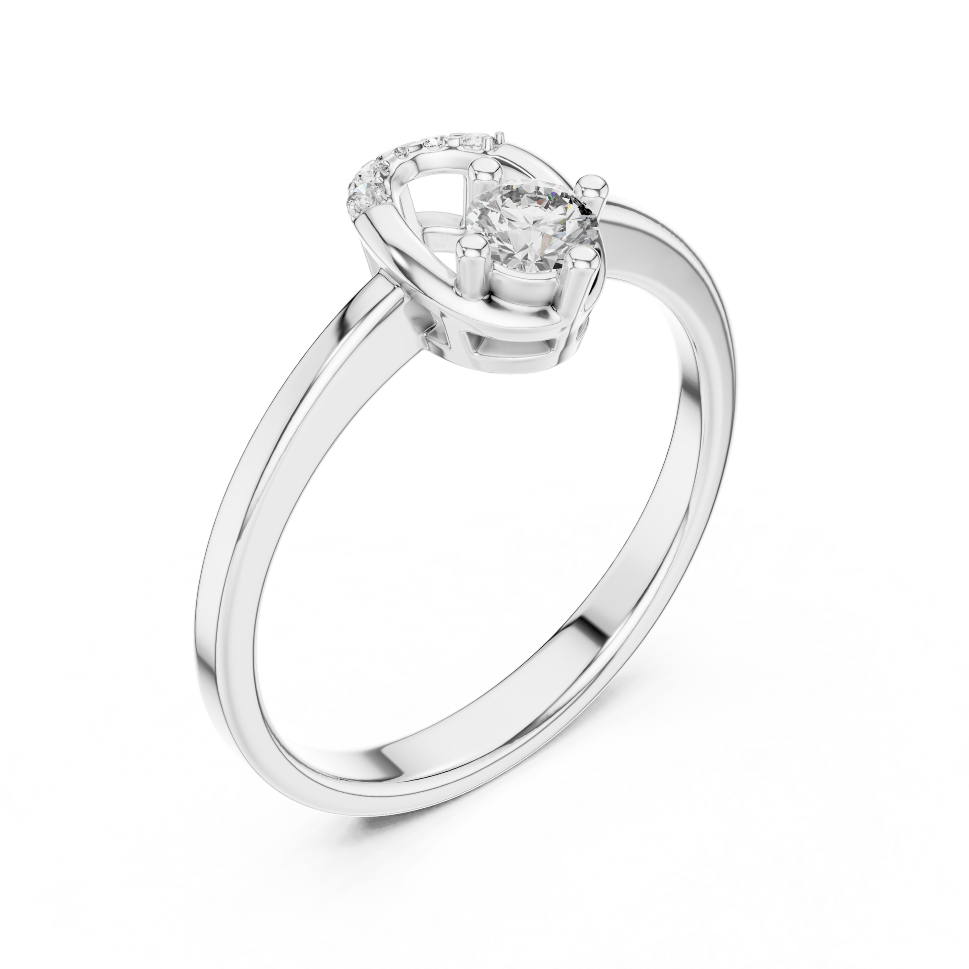925 Sterling Silver Horseshoe-Inspired Solitaire Engagement Ring with Round Diamond Accent