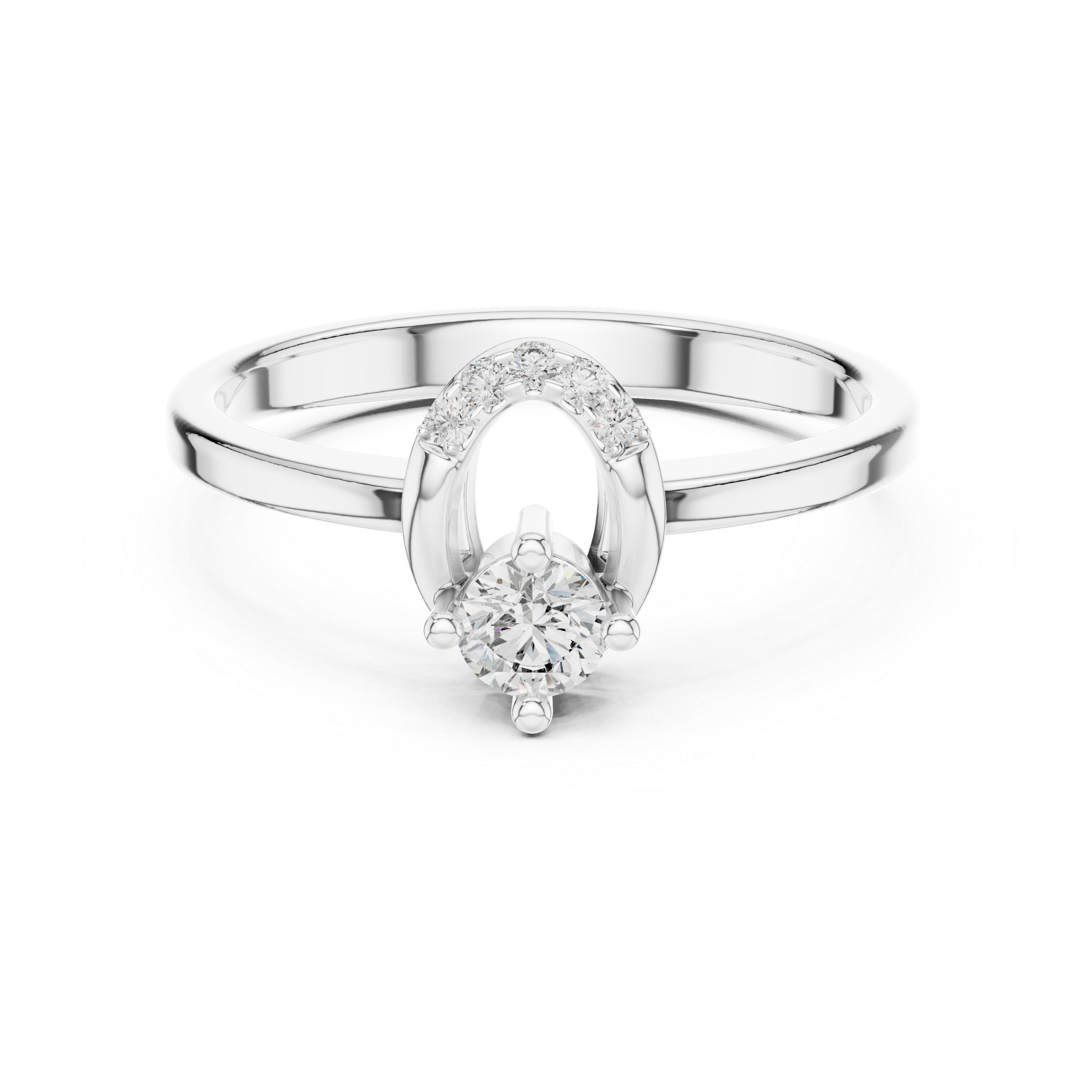 925 Sterling Silver Horseshoe-Inspired Solitaire Engagement Ring with Round Diamond Accent