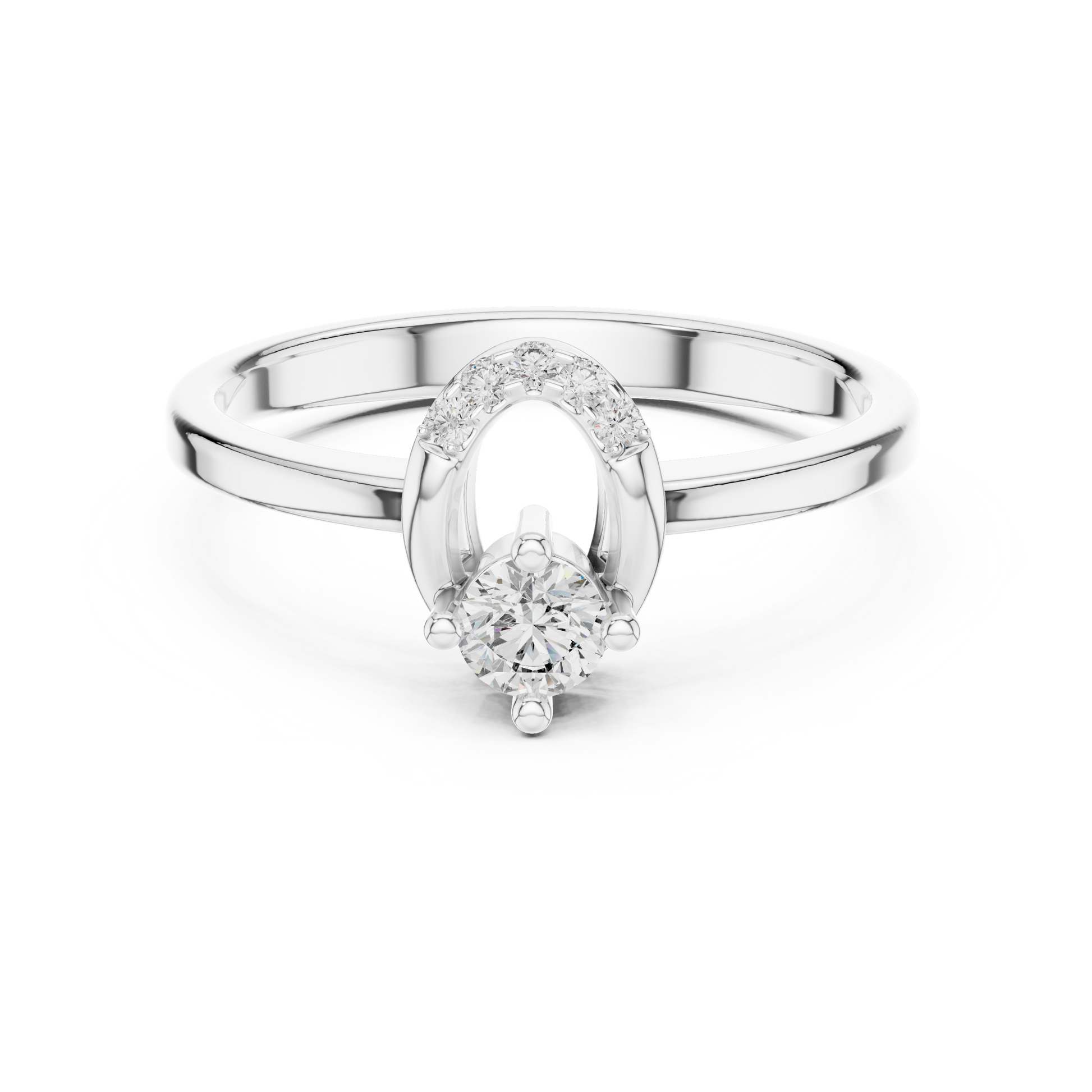 925 Sterling Silver Horseshoe-Inspired Solitaire Engagement Ring with Round Diamond Accent