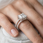 Princess-Cut Moissanite Hidden Halo Split-Shank Sterling Silver Engagement Ring