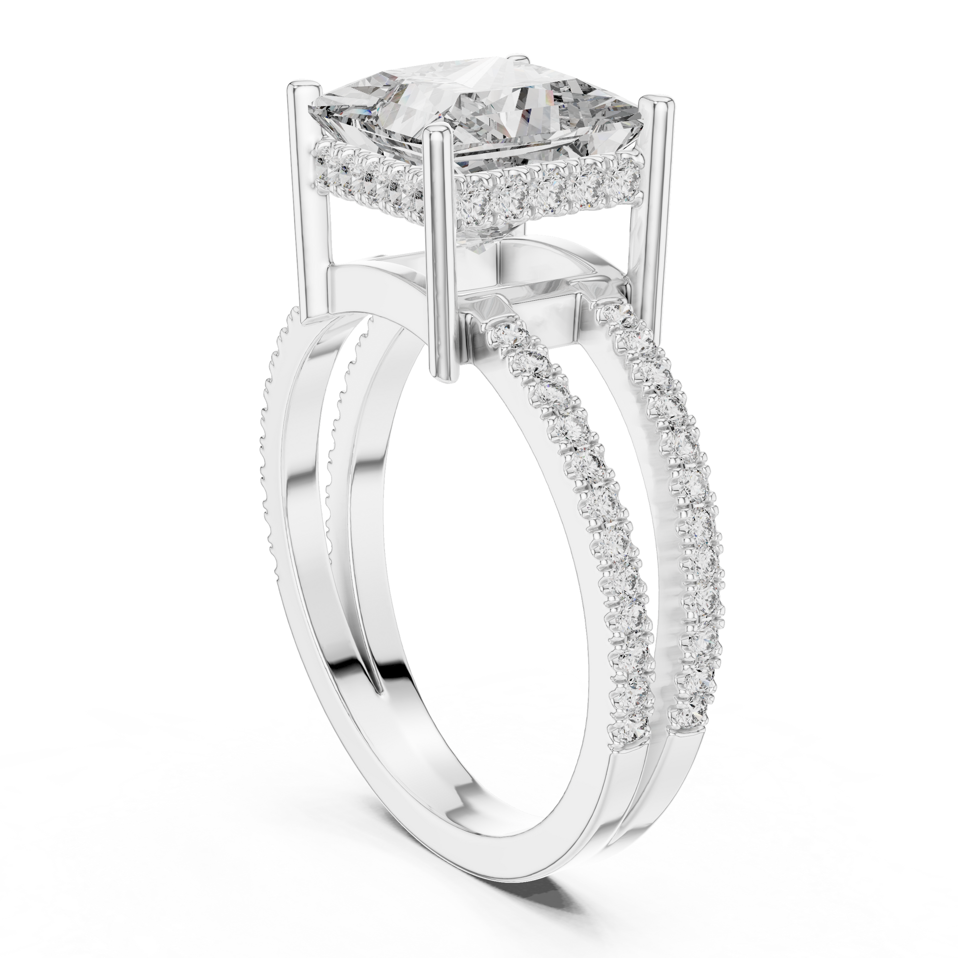 Princess-Cut Moissanite Hidden Halo Split-Shank Sterling Silver Engagement Ring