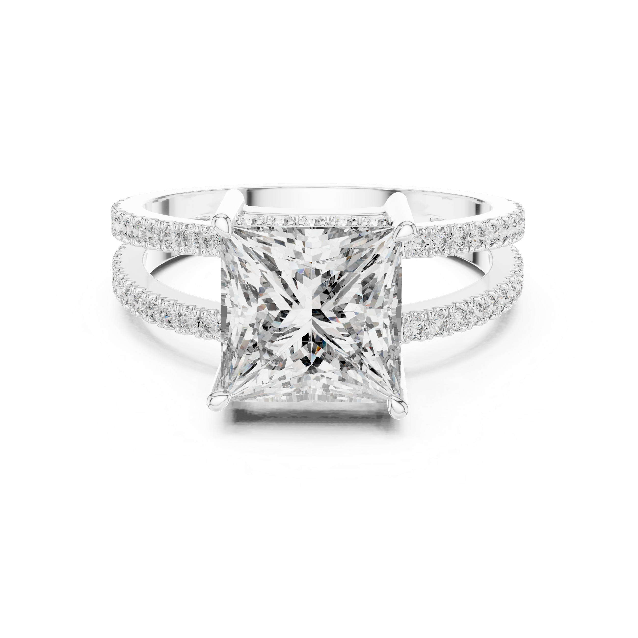 Princess-Cut Moissanite Hidden Halo Split-Shank Sterling Silver Engagement Ring