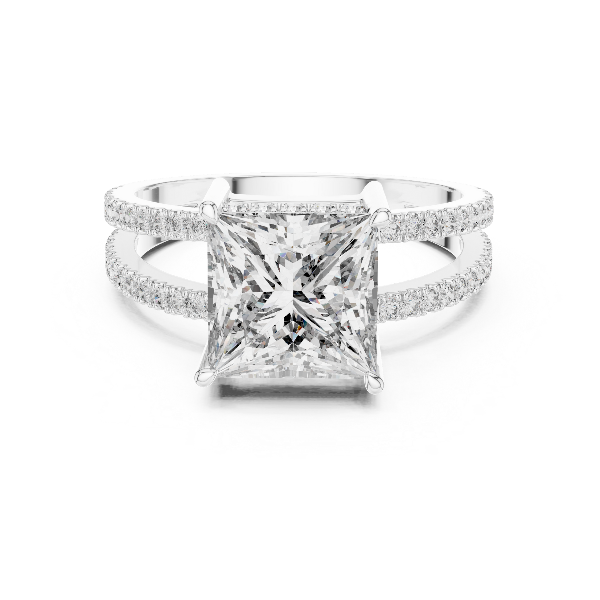 Princess-Cut Moissanite Hidden Halo Split-Shank Sterling Silver Engagement Ring
