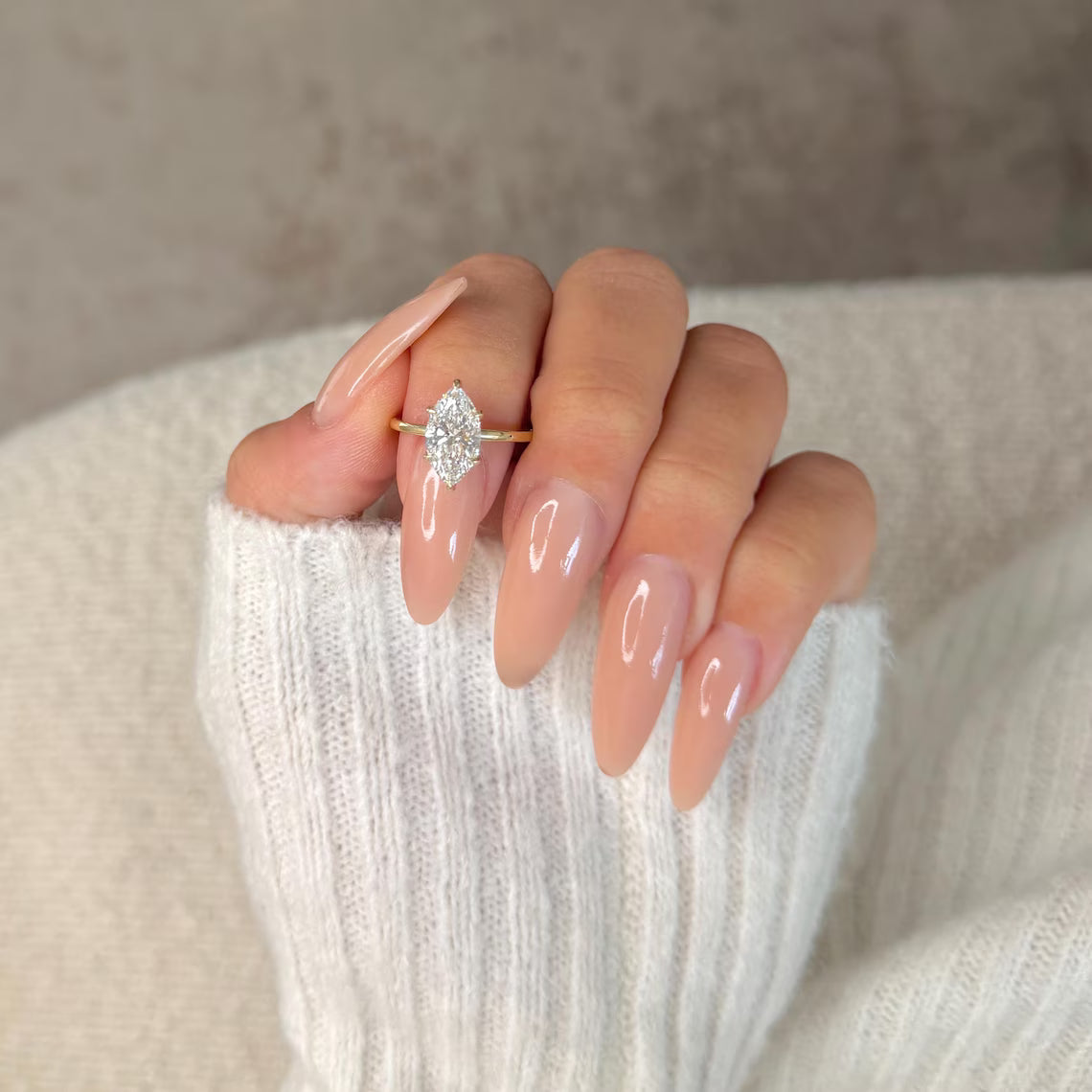 2 Carat Marquise Cut Lab Grown Diamond Solitaire Hidden Halo Engagement Ring IGI Certified Gold Band