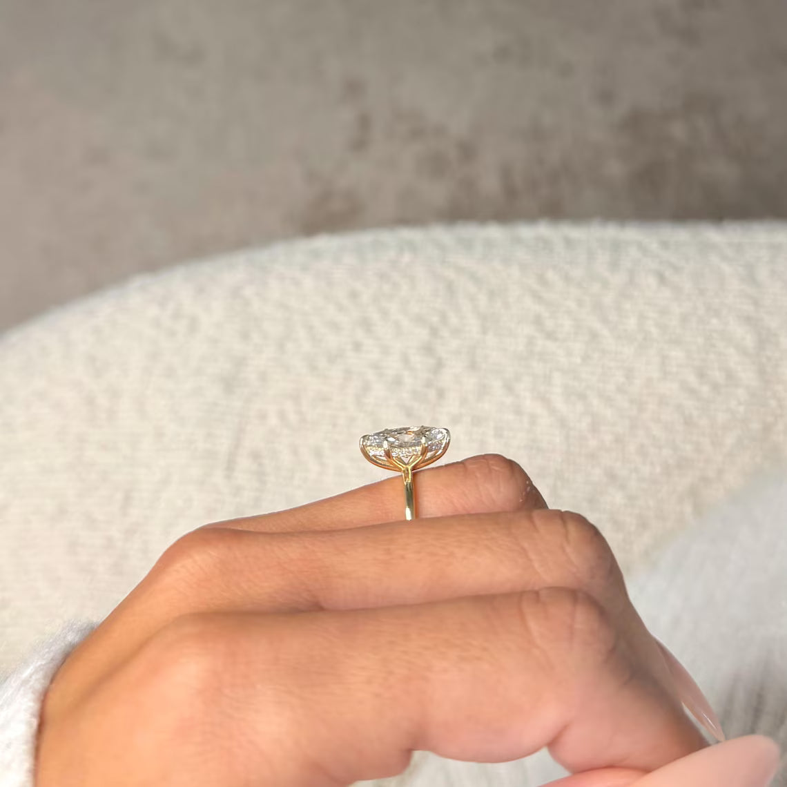 2 Carat Marquise Cut Lab Grown Diamond Solitaire Hidden Halo Engagement Ring IGI Certified Gold Band