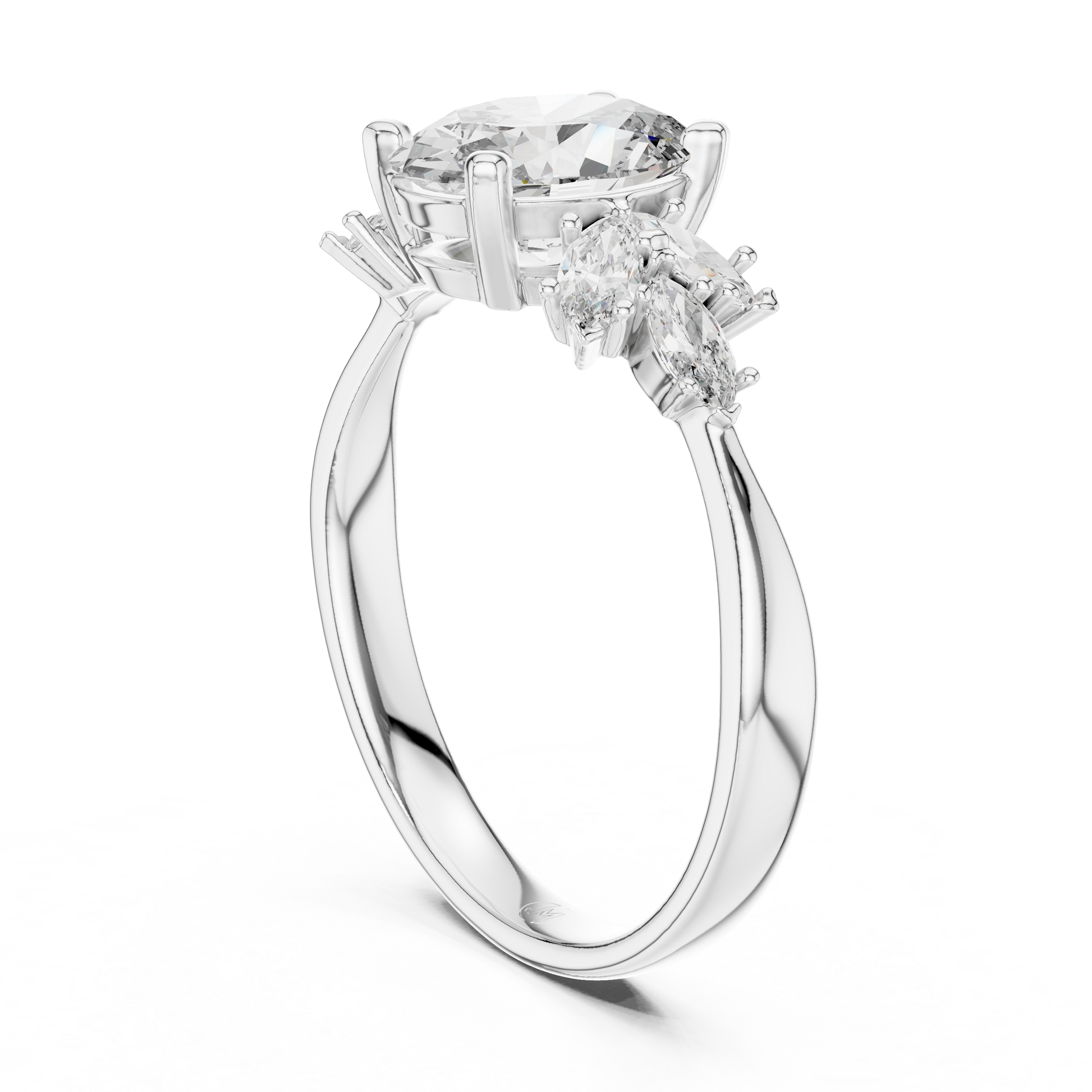 Classic Oval Cut Moissanite With Marquise Cluster Engagement Ring