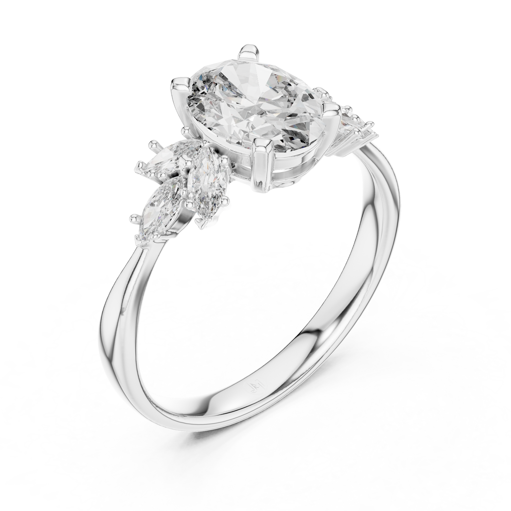 Classic Oval Cut Moissanite With Marquise Cluster Engagement Ring