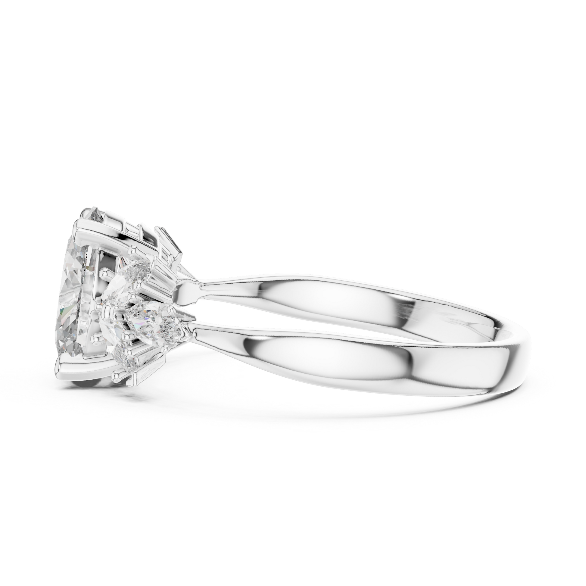 Classic Oval Cut Moissanite With Marquise Cluster Engagement Ring