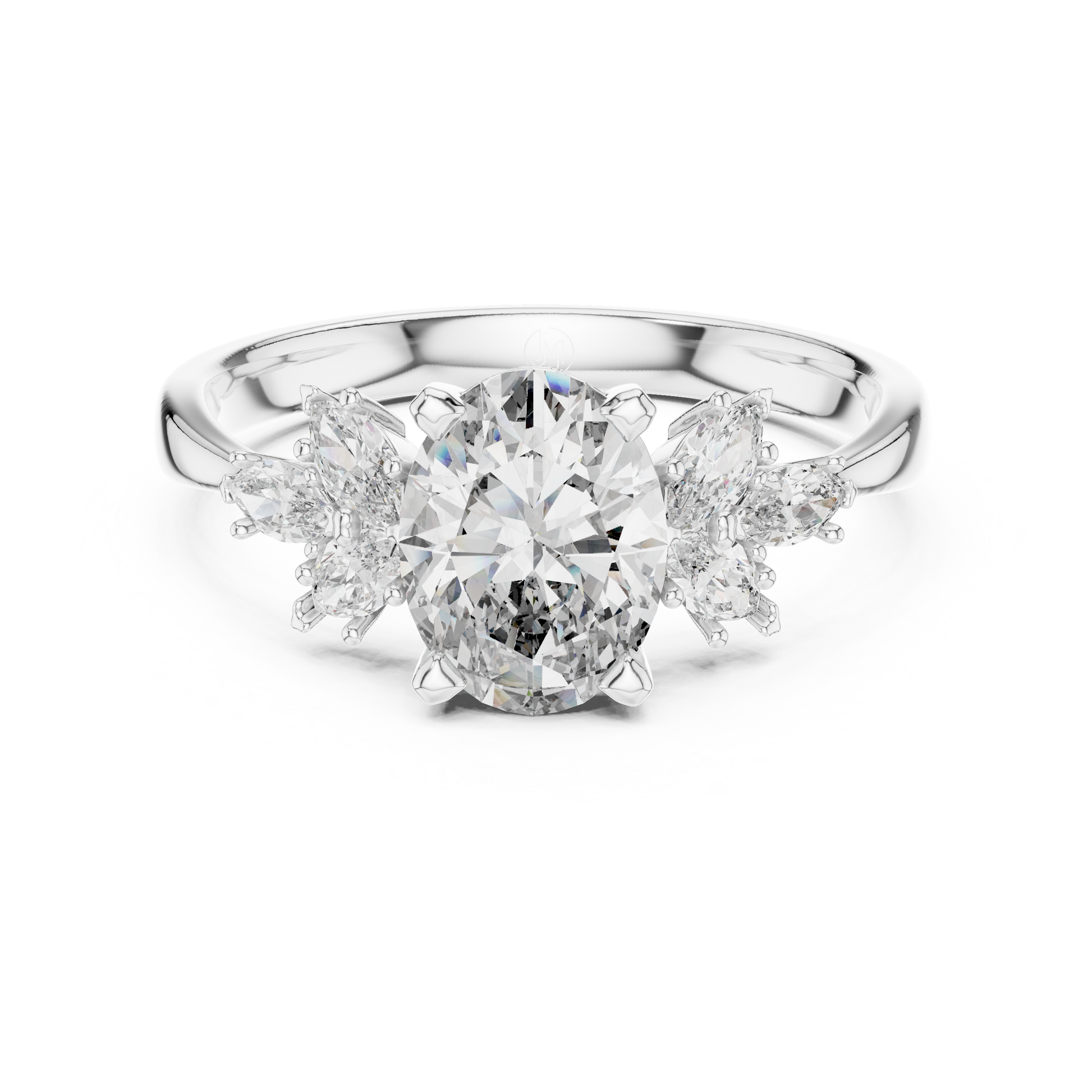 Classic Oval Cut Moissanite With Marquise Cluster Engagement Ring