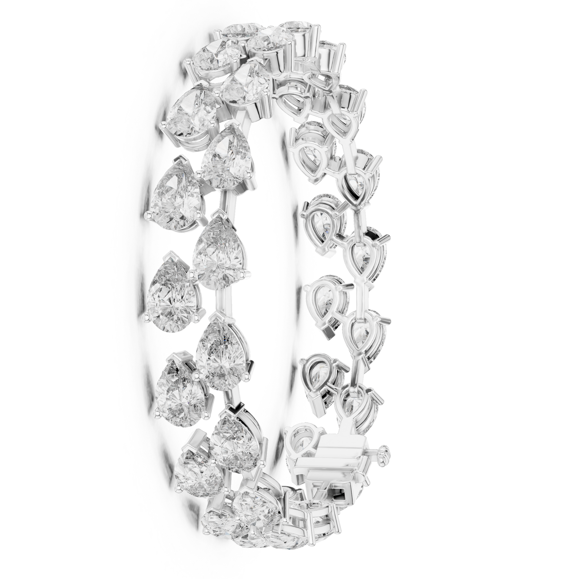 Pear Shape Double Row Tennis Moissanite Daimond 925 Sterling Silver Bracelet