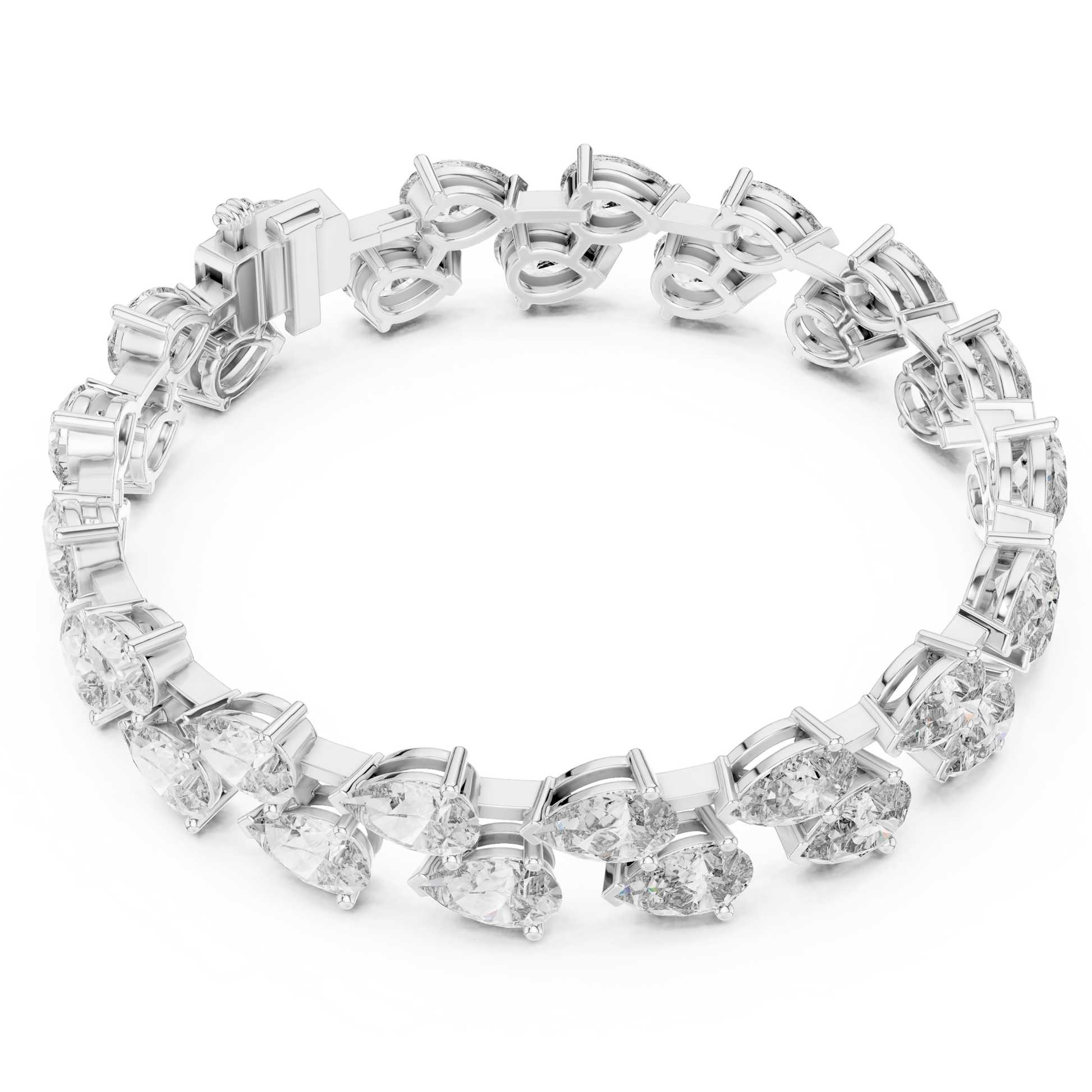 Pear Shape Double Row Tennis Moissanite Daimond 925 Sterling Silver Bracelet