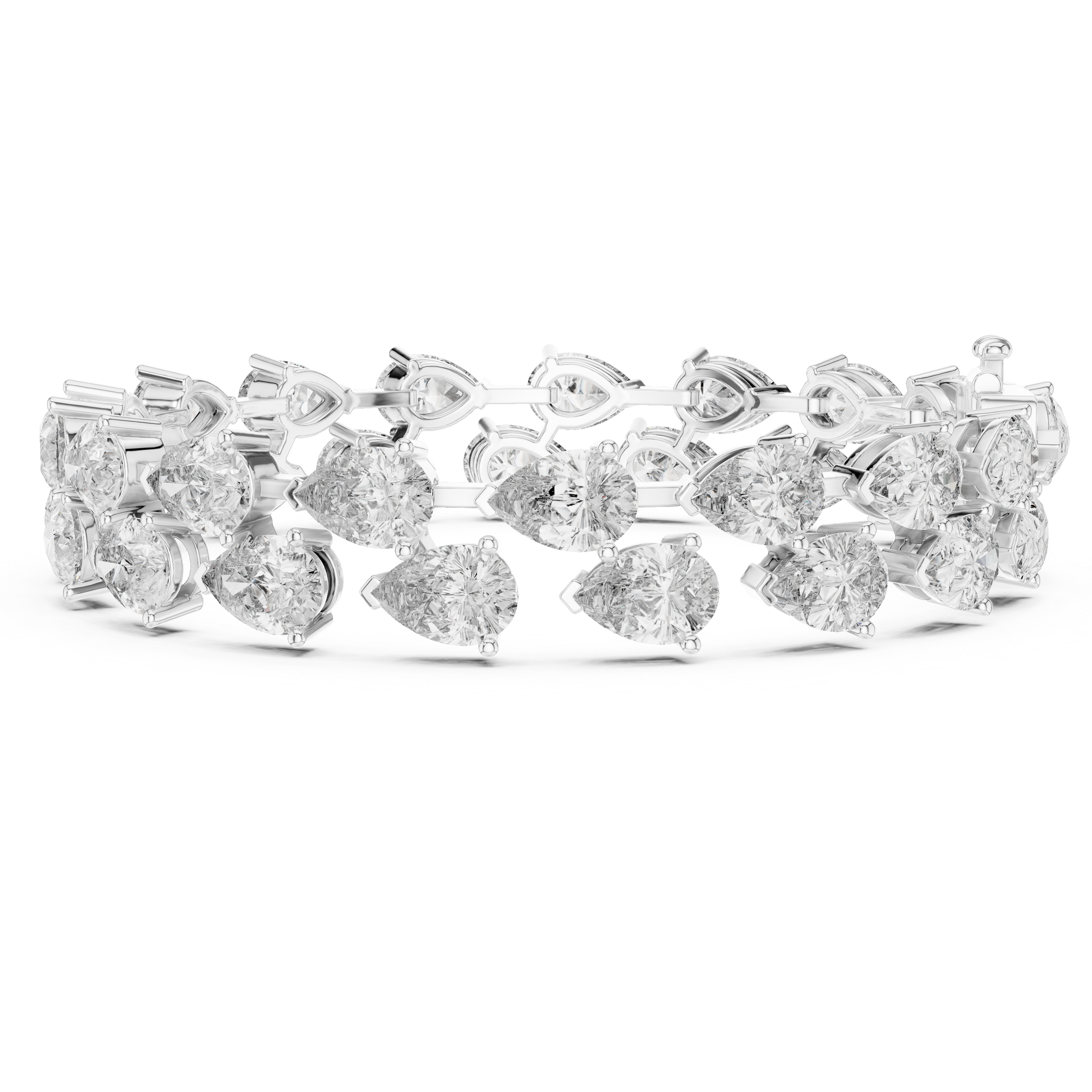 Pear Shape Double Row Tennis Moissanite Daimond 925 Sterling Silver Bracelet