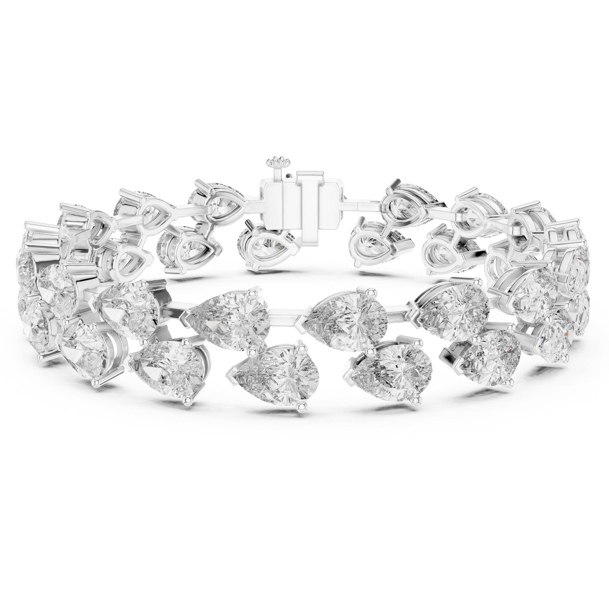 Pear Shape Double Row Tennis Moissanite Daimond 925 Sterling Silver Bracelet