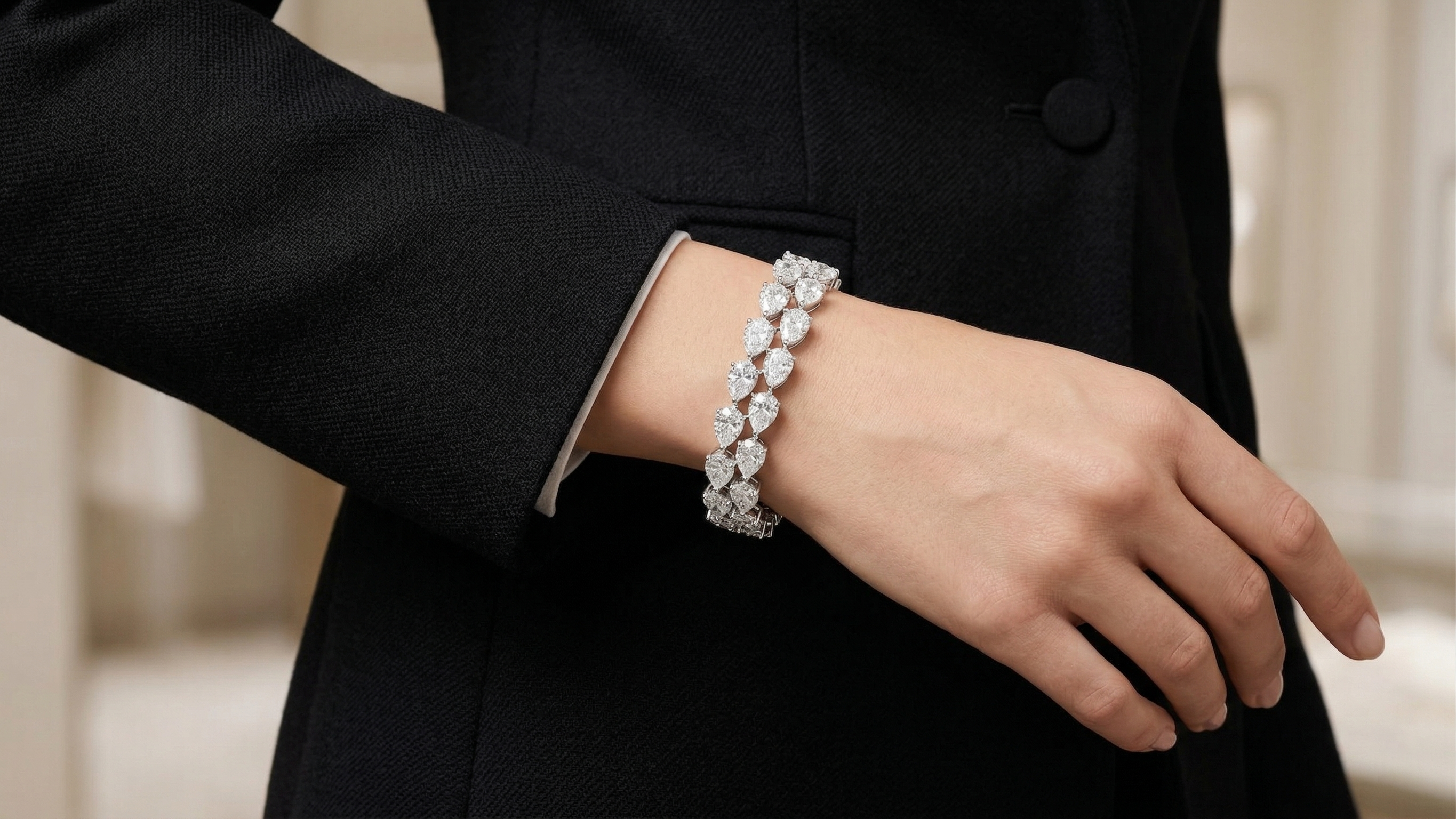 Pear Shape Double Row Tennis Moissanite Diamond 925 Sterling Silver Bracelet