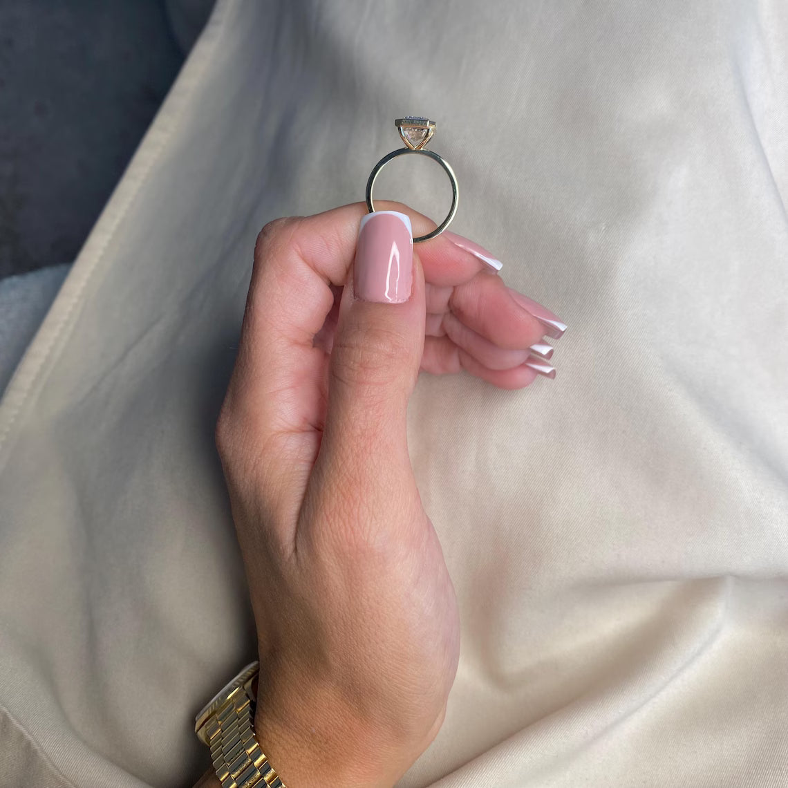 14K Gold Bezel 3 Carat Emerald Cut Lab Grown Diamond Engagement Ring IGI Certified