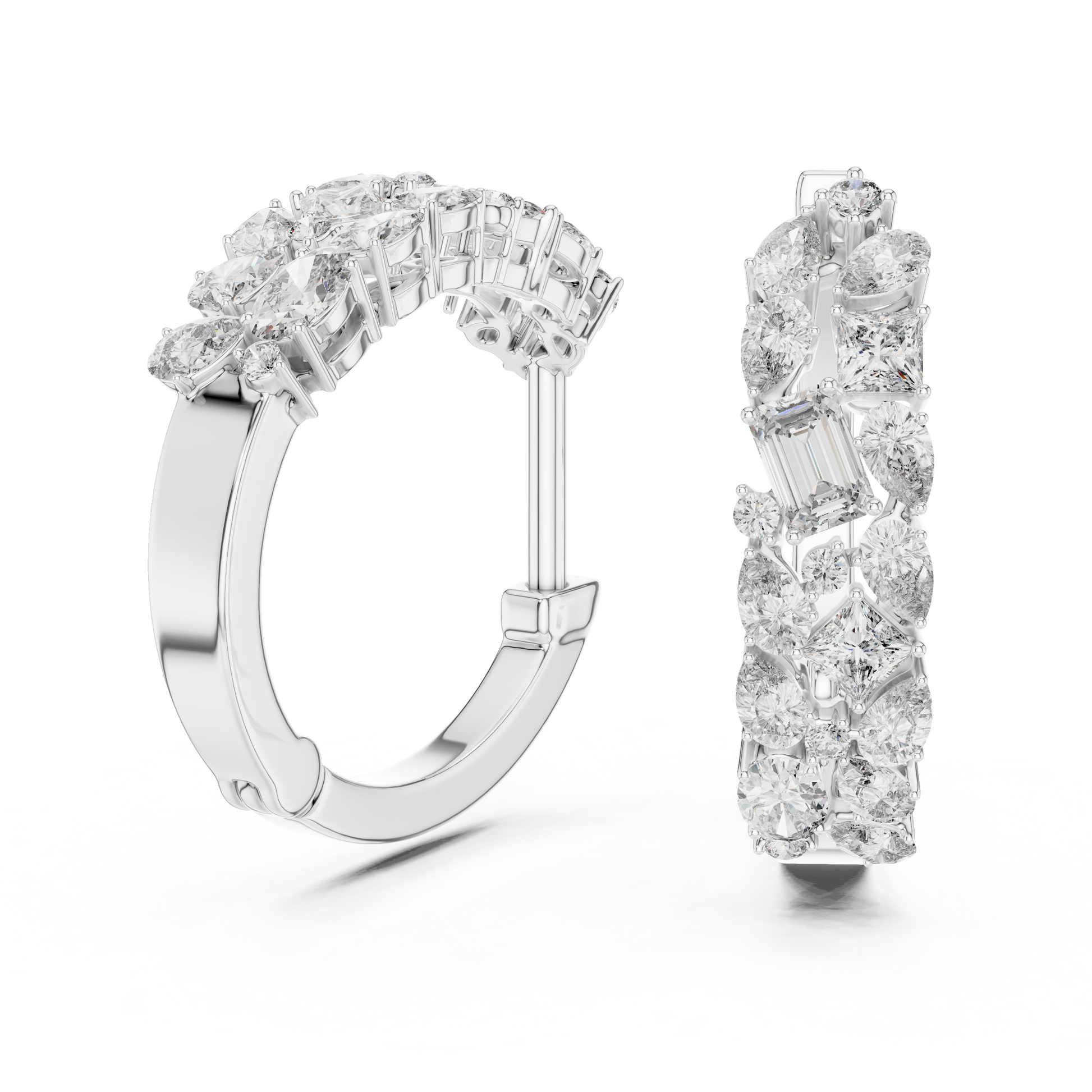 925 Sterling Silver Party Mixed-Cut Fancy Moissanite Diamond Huggie Earrings