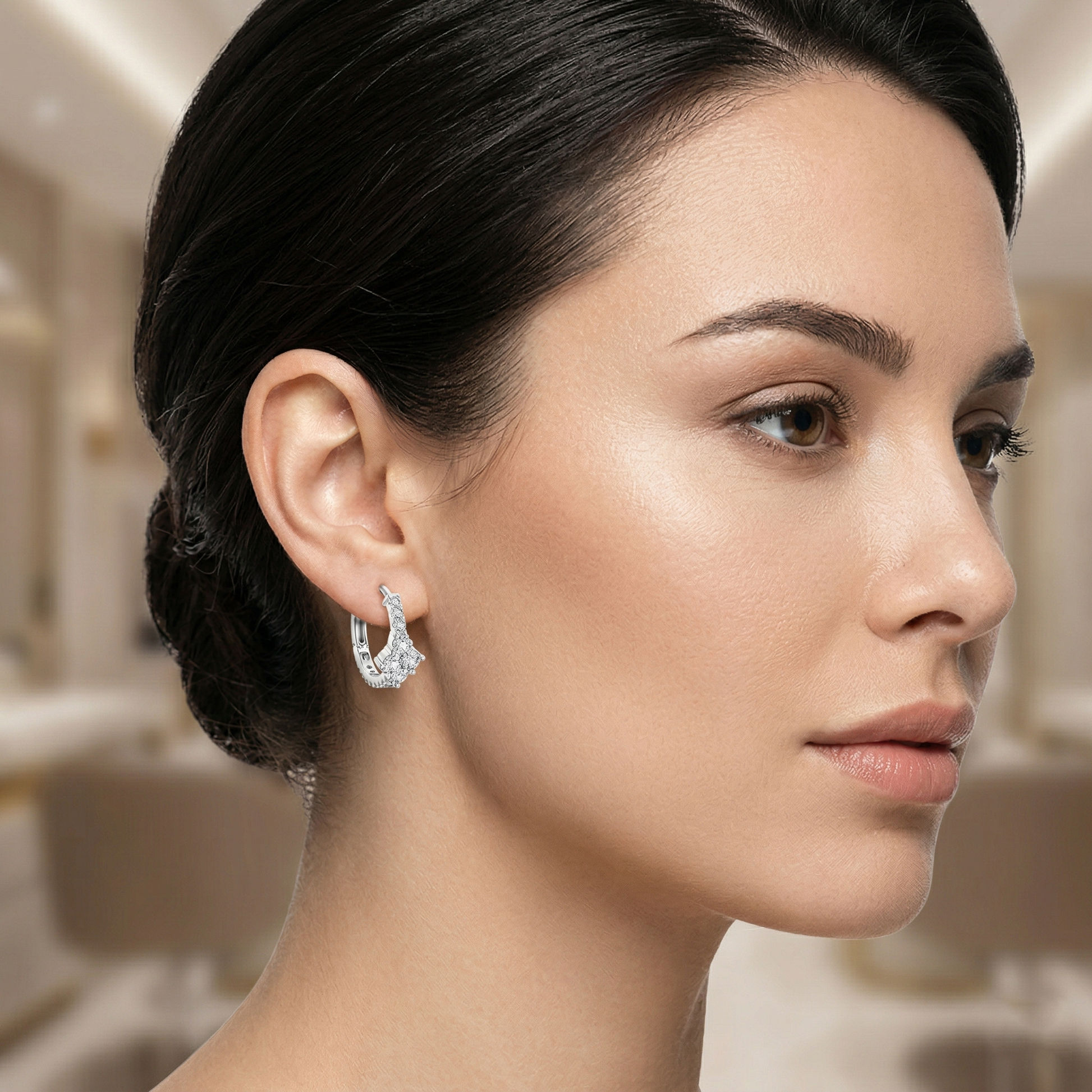 925 Sterling Silver Round Cut Vintage Inspired Moissanite Diamond Huggie Earrings