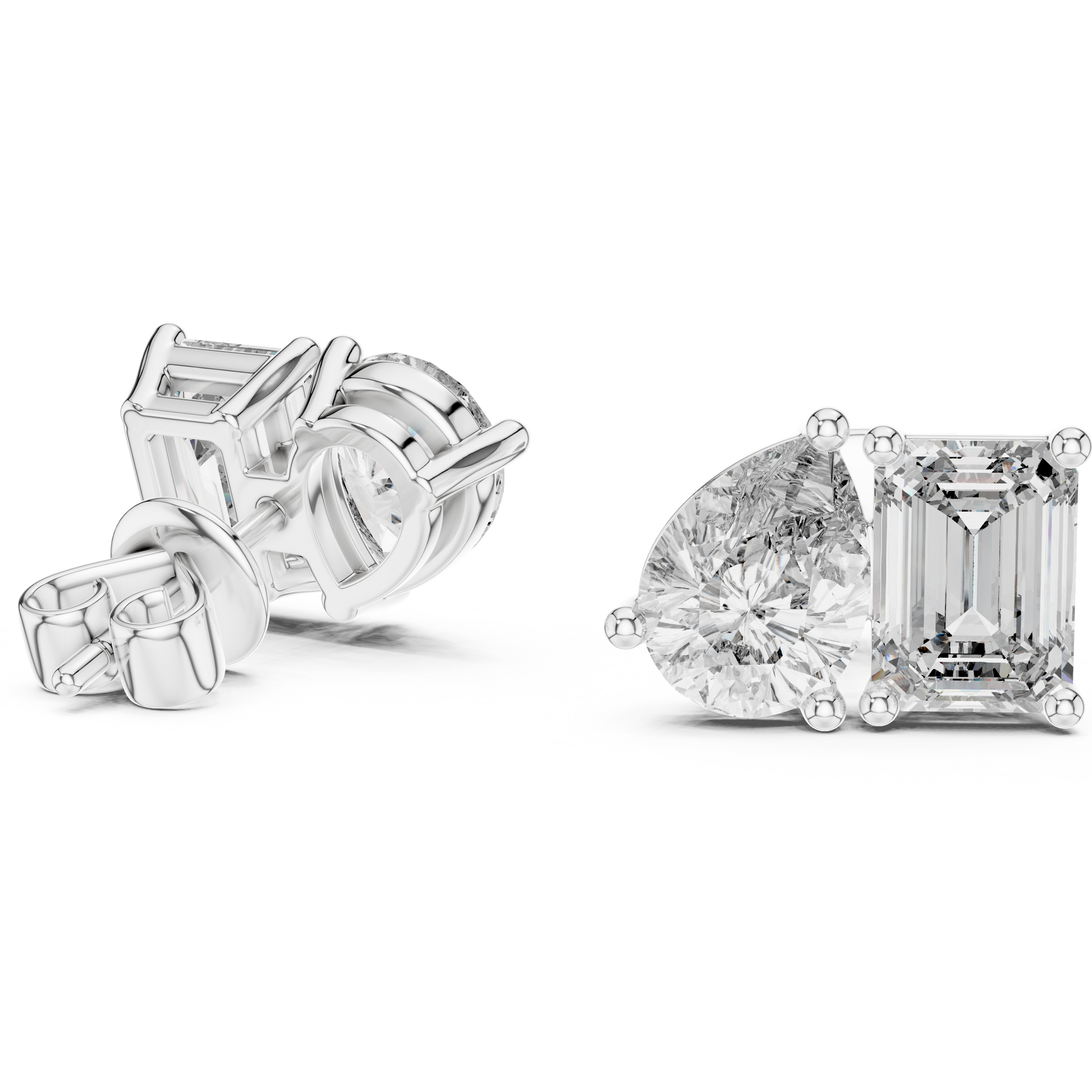 1.60 CT Pear & 2 CT Emerald Toi Et Moi Style Moissanite Diamond Stud Earrings