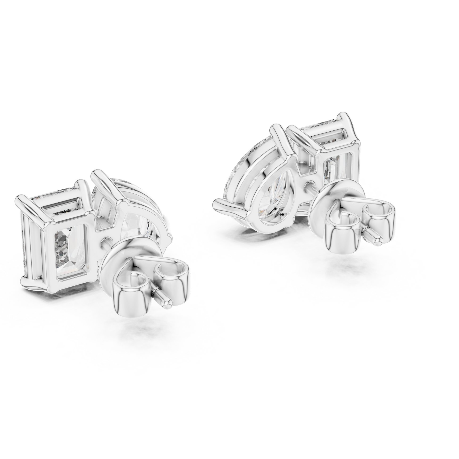 1.60 CT Pear & 2 CT Emerald Toi Et Moi Style Moissanite Diamond Stud Earrings