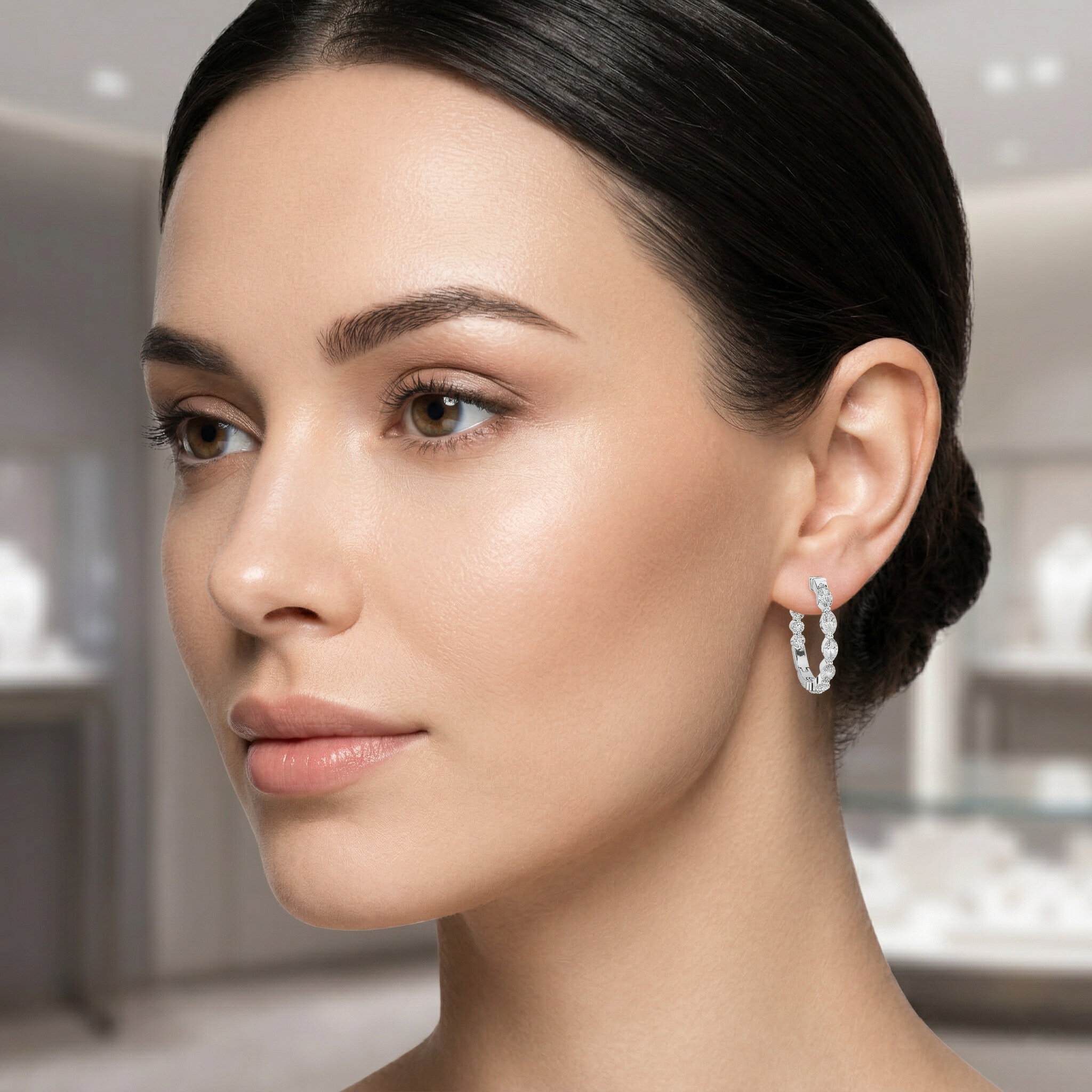 Marquise & Round Cut Moissanite Diamond Huggie Hoop Earrings